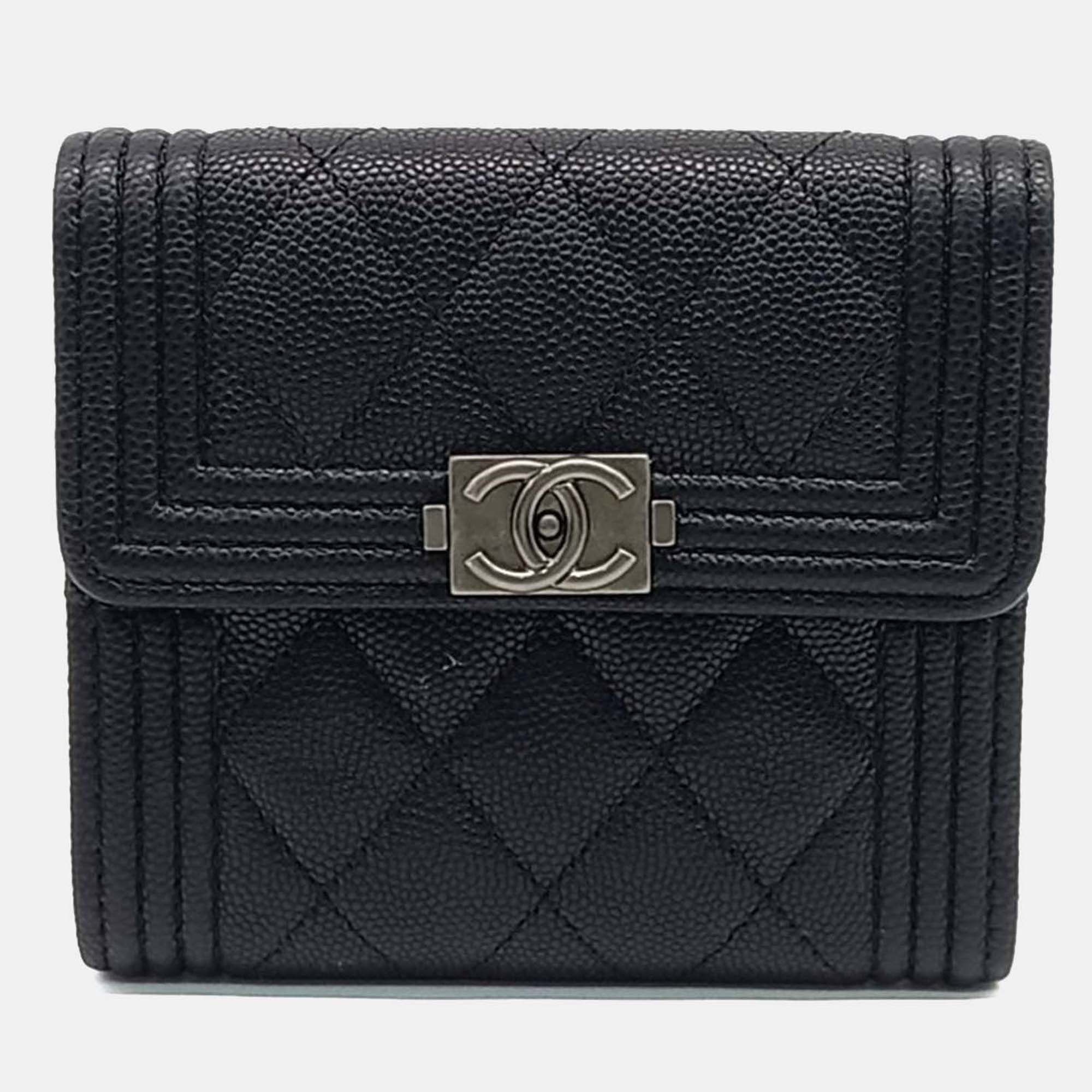 

Chanel Black Leather Caviar Boy Bifold Wallet