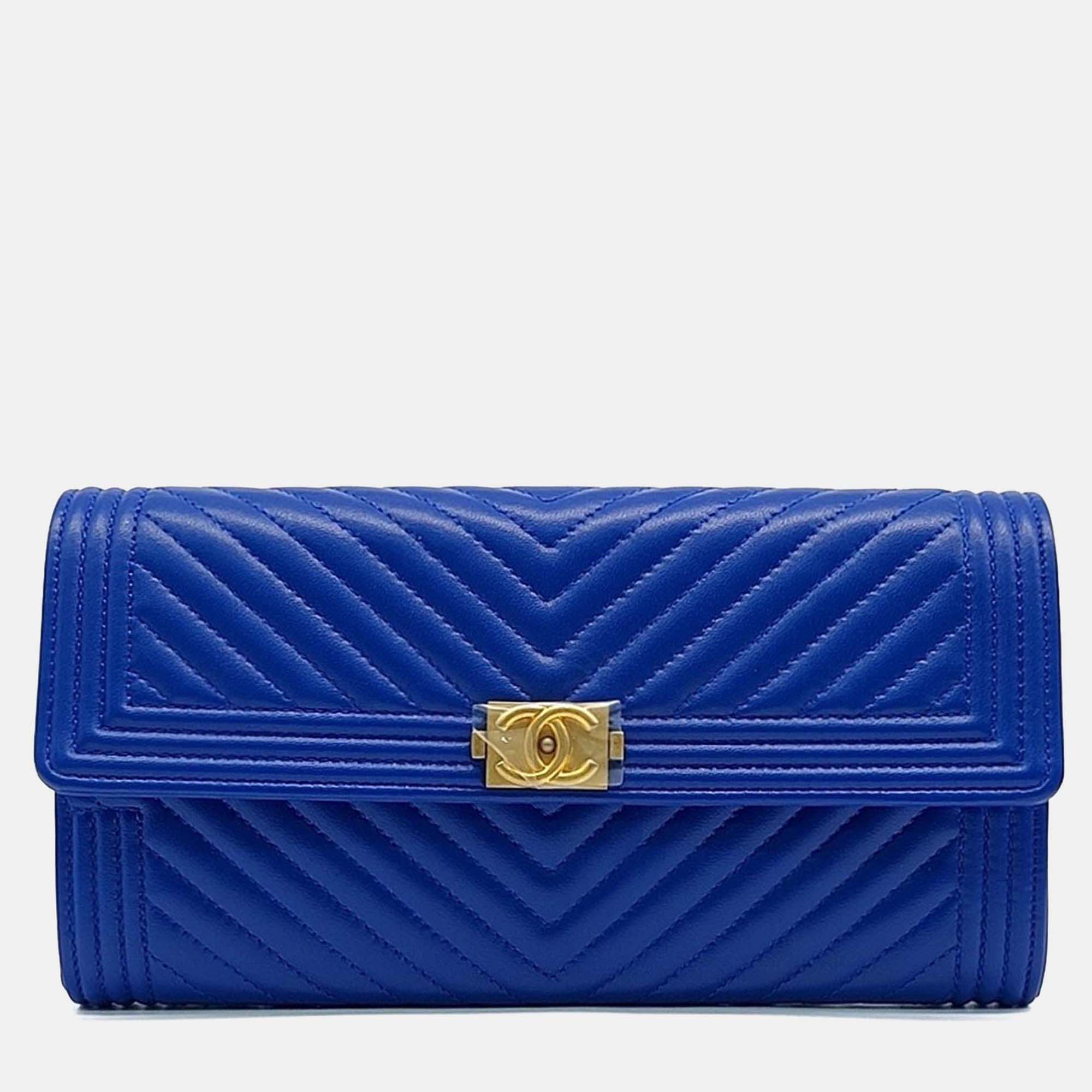 

Chanel Blue Leather Chevron Boy Long Wallet