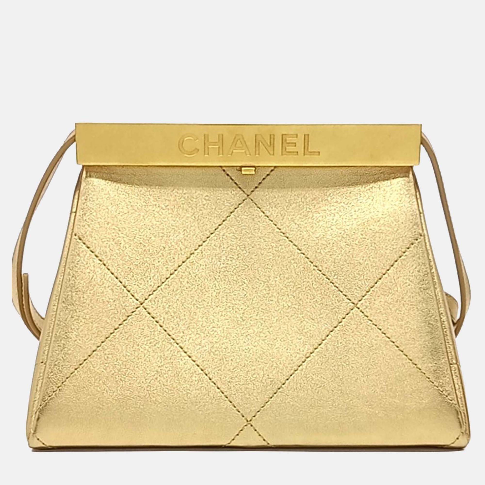 

Chanel Gold Leather Kisslock Shoulder Bag