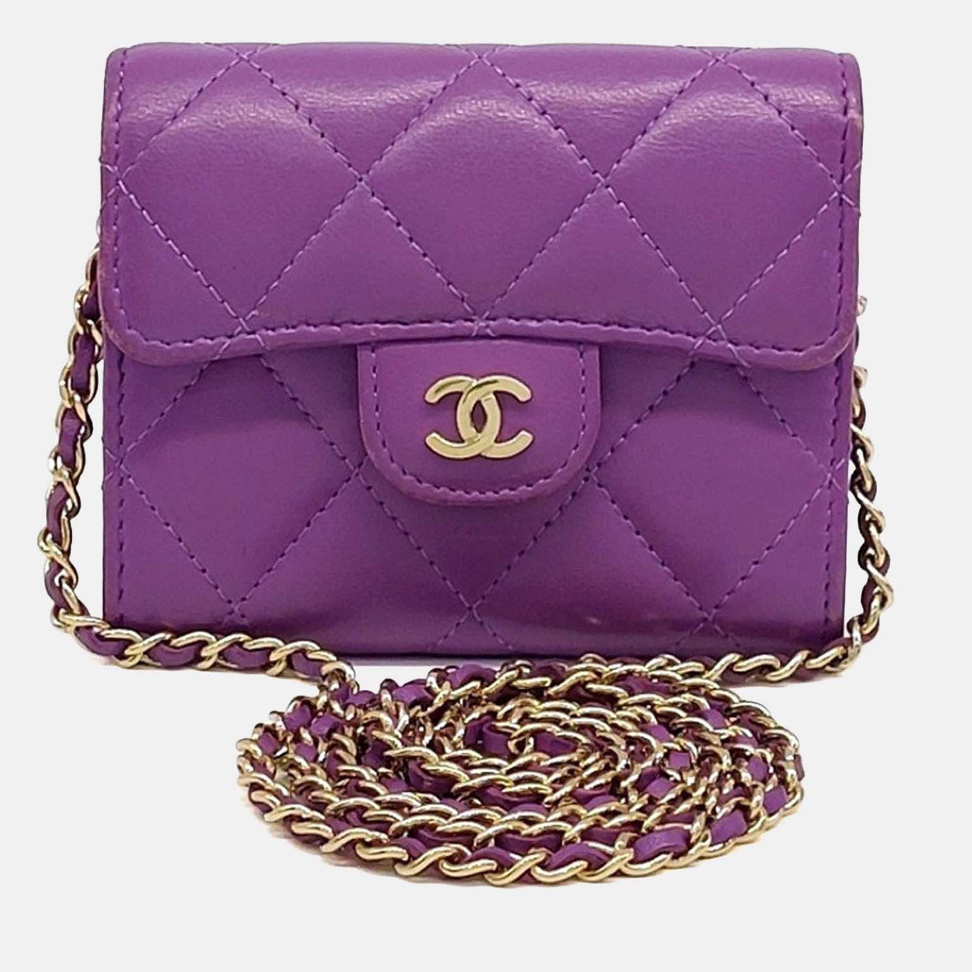 

Chanel Purple Leather Lambskin Chain Card Holder