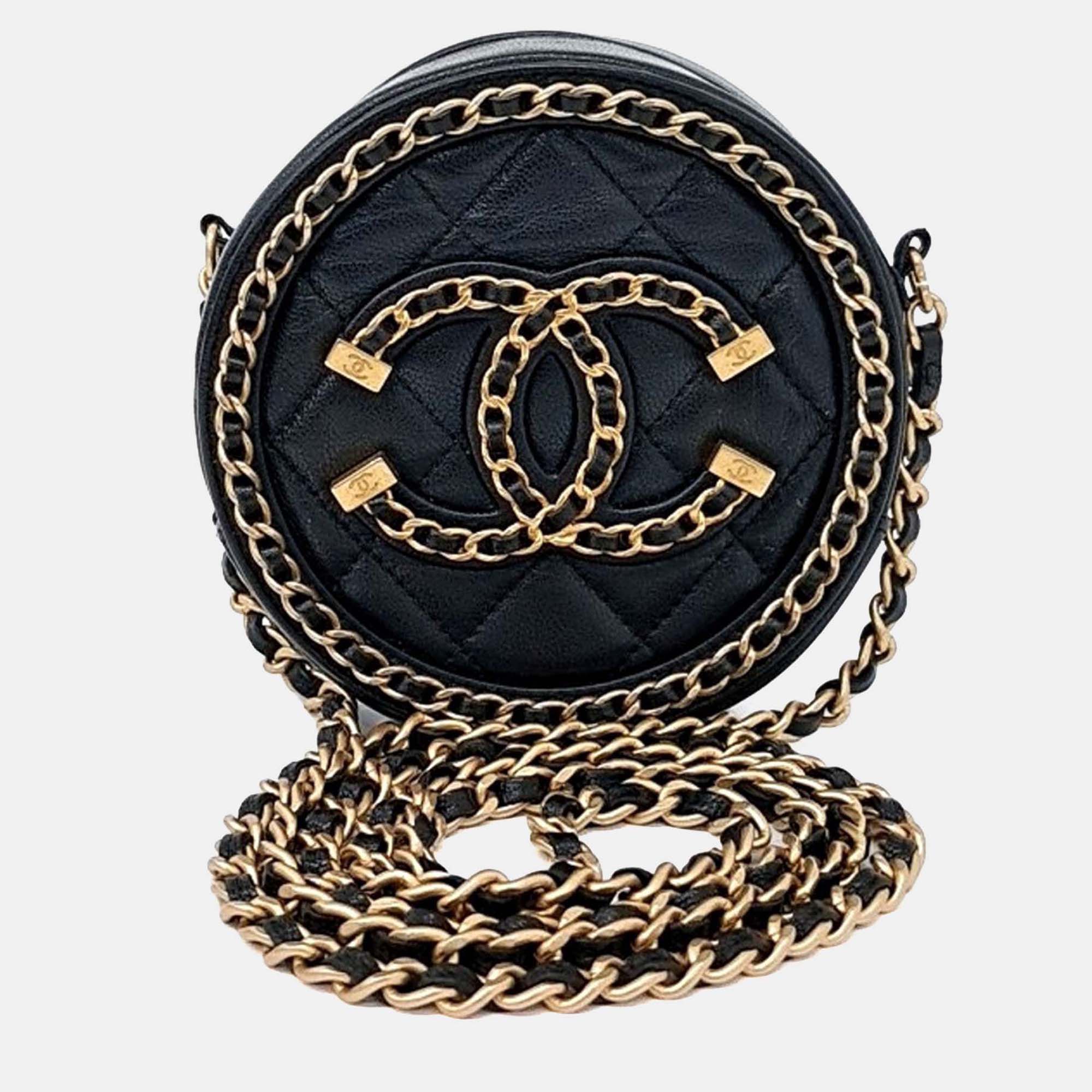 

Chanel Black Leather Round Mini Crossbody Bag