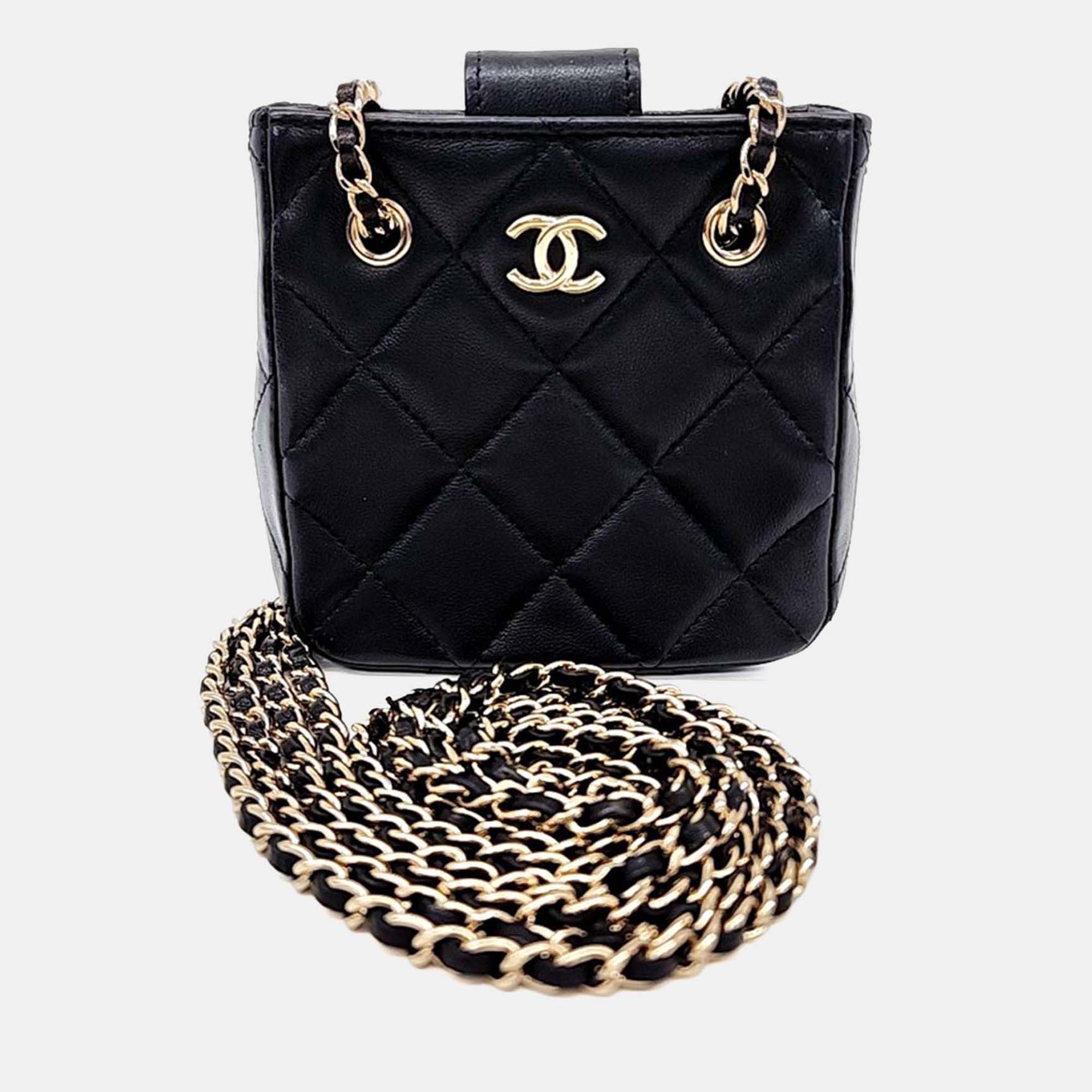 

Chanel Black Leather Tiny Shopping Crossbody Bag