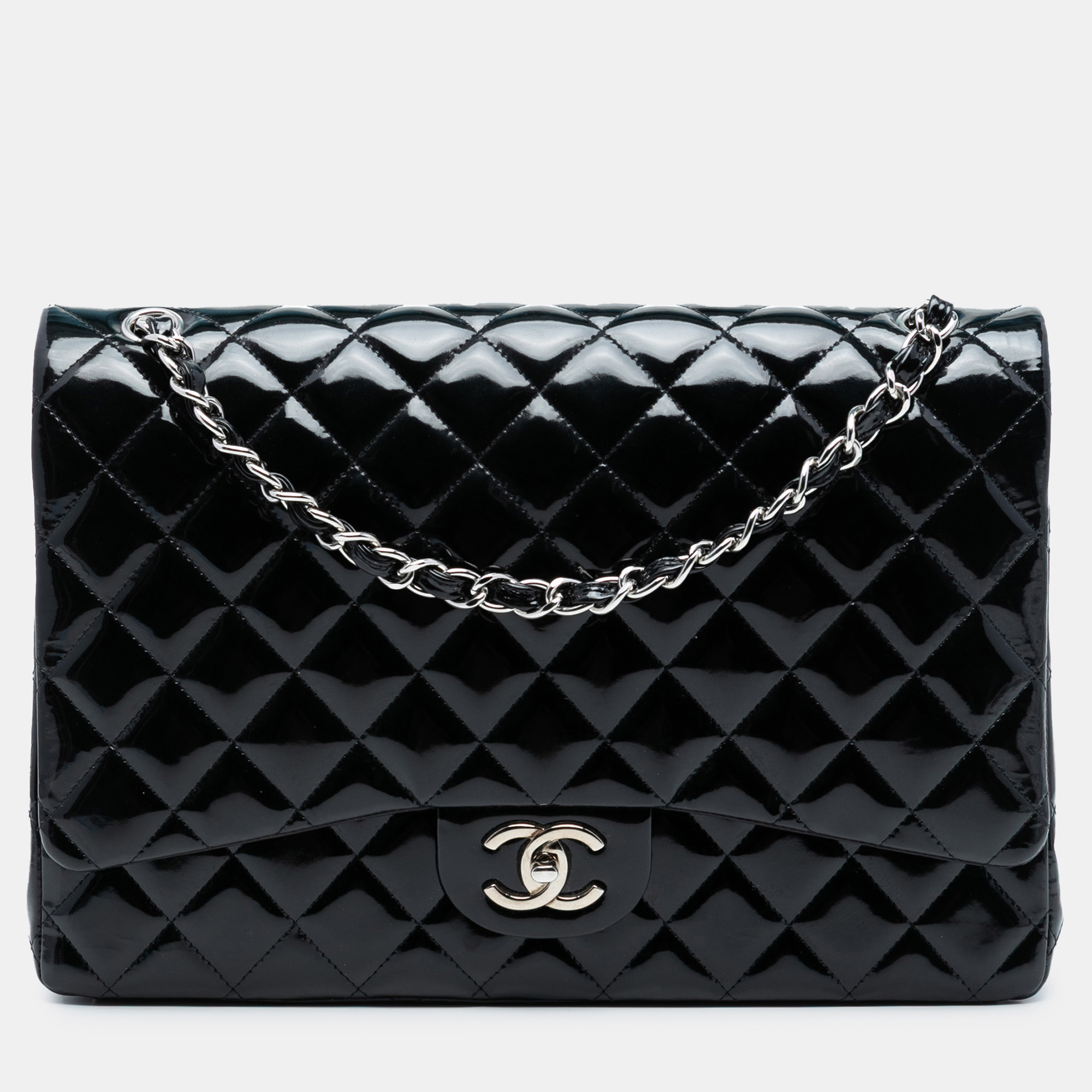 

Chanel Blue Maxi Classic Patent Double Flap