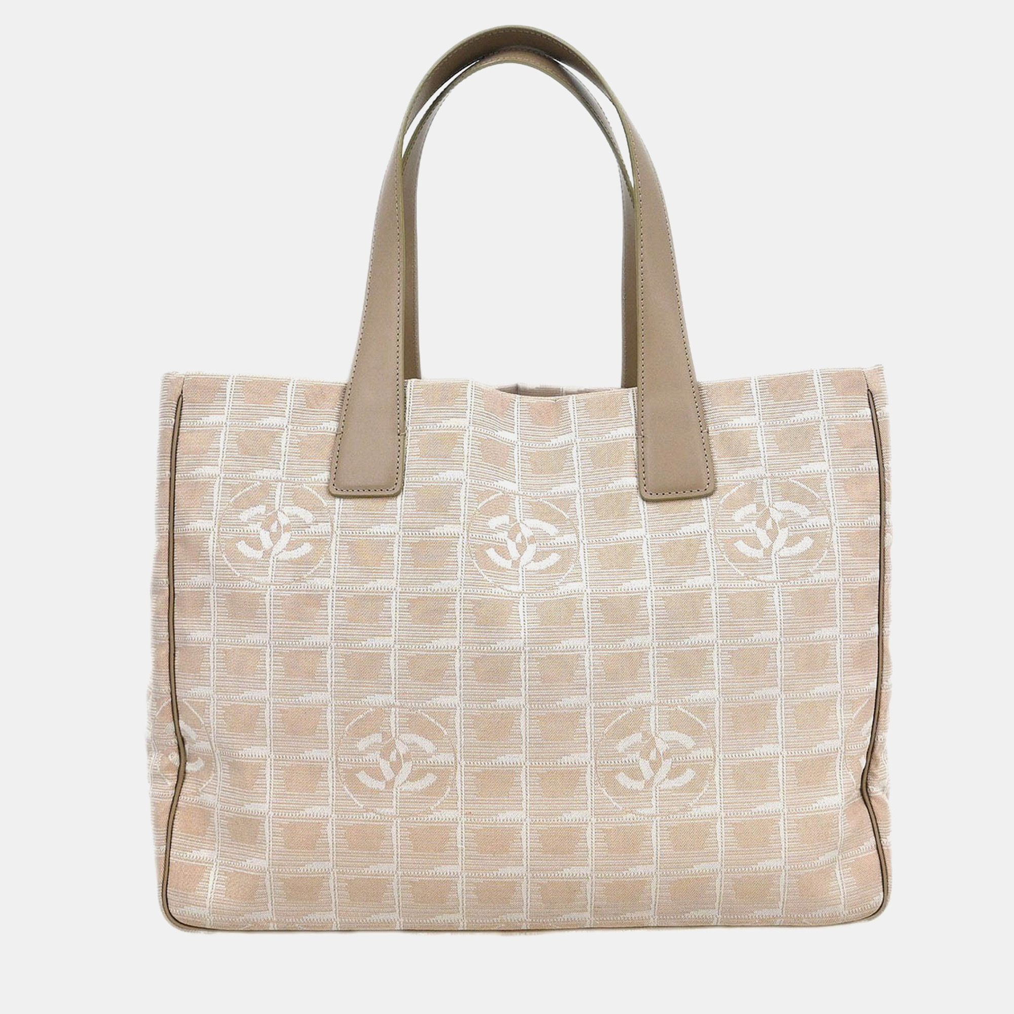 

Chanel Beige Jacquard Nylon Travel Line Tote Handbag