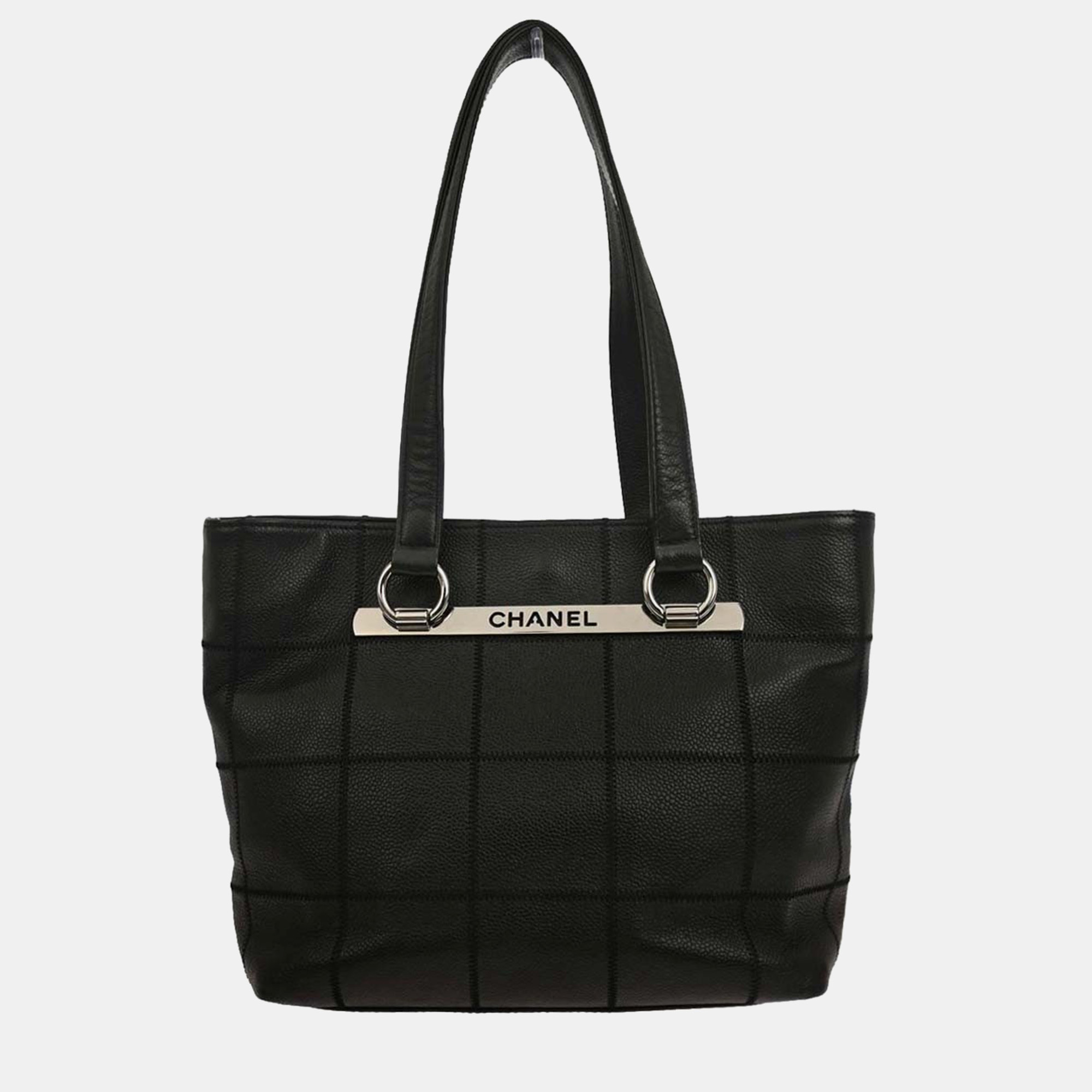 

Chanel Black Calfskin Choco Bar Tote Handbag
