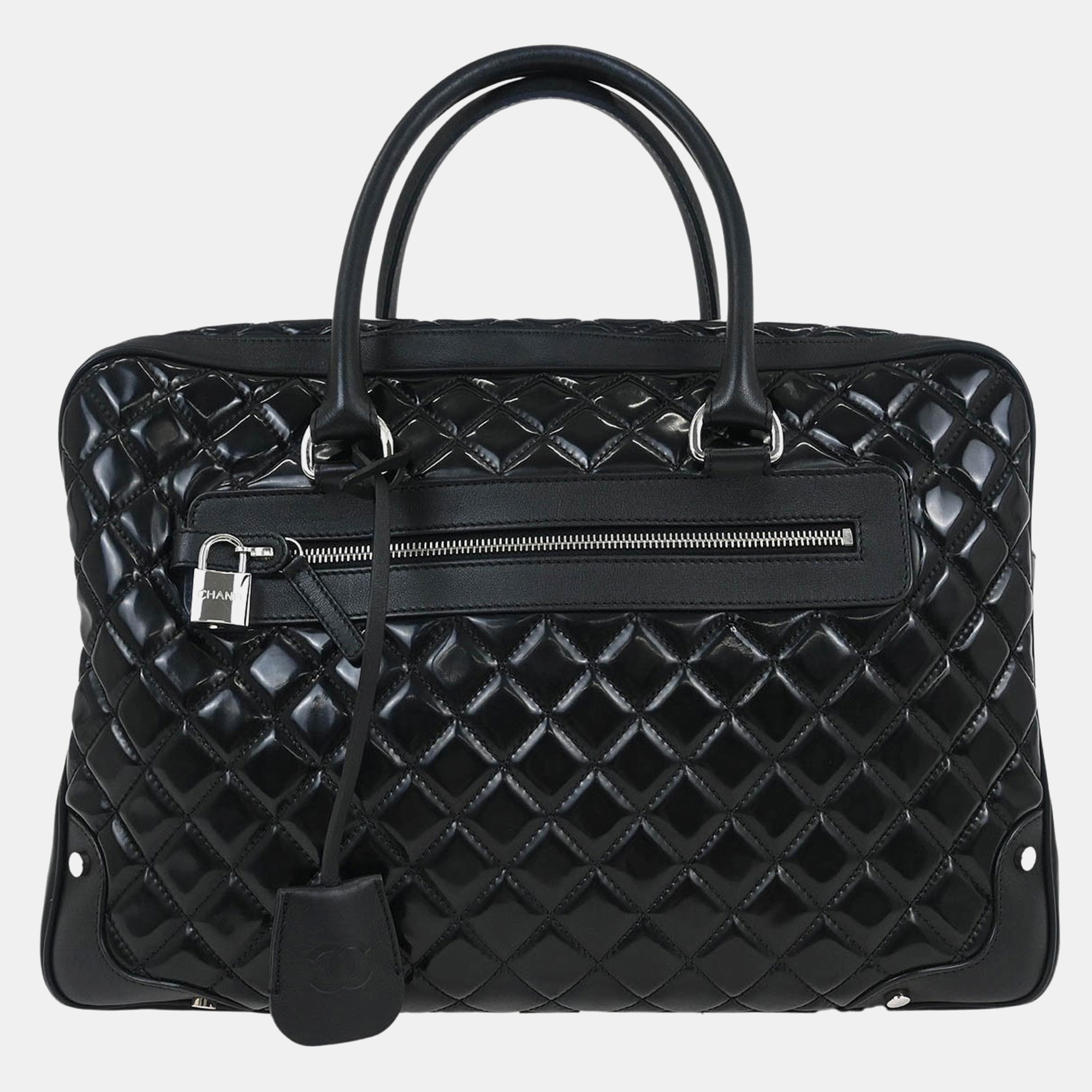 

Chanel Black Patent Leather Duffle Handbag