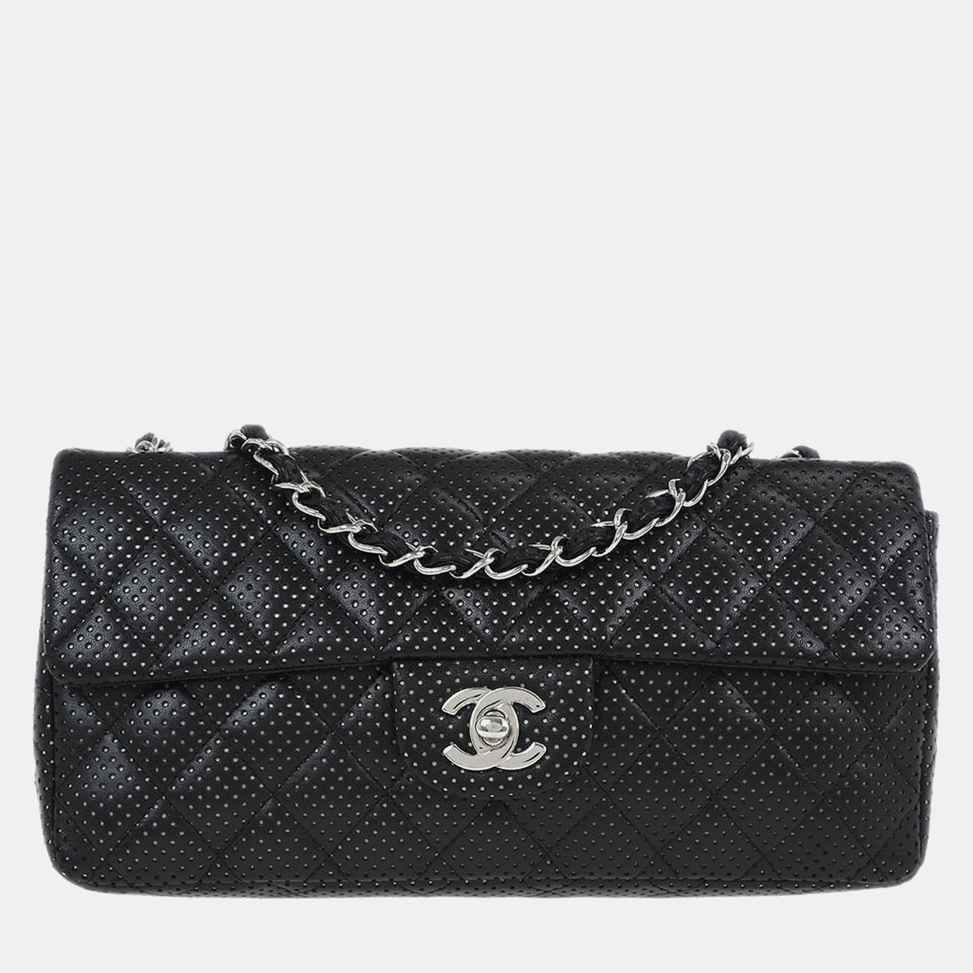 

Chanel Black Perforated Lambskin East West Shoulder Bag