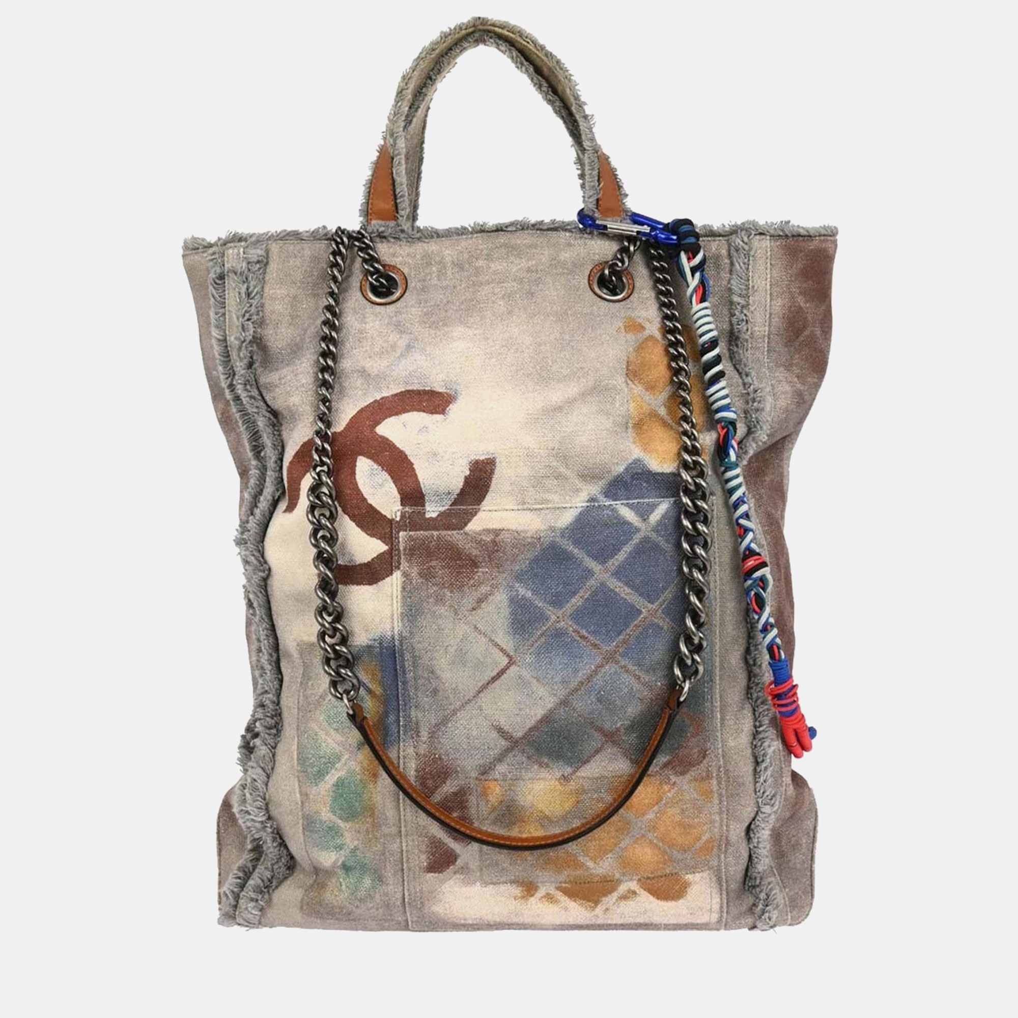 

Chanel Gray Canvas Bricolage Graffiti Tote Handbag, Grey