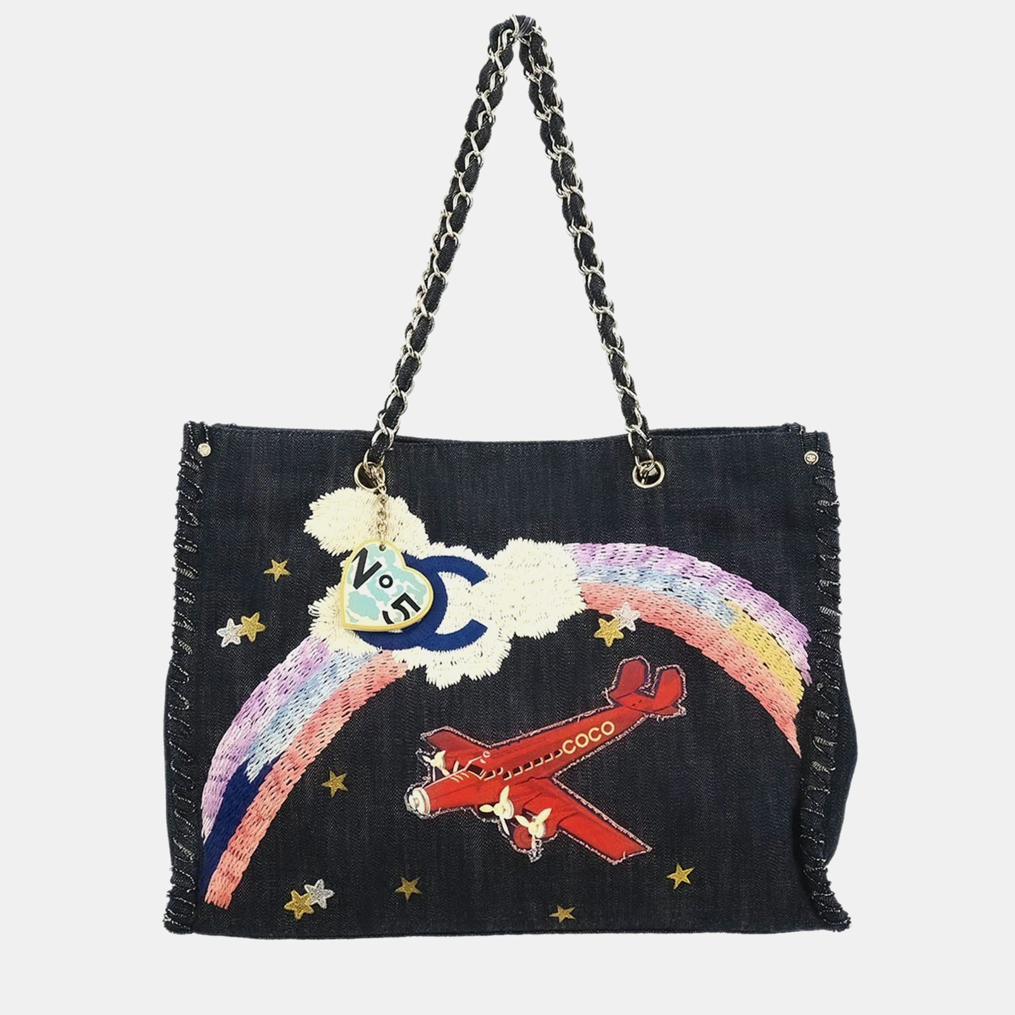

Chanel Night Flight Navy Denim Tote Bag, Navy blue
