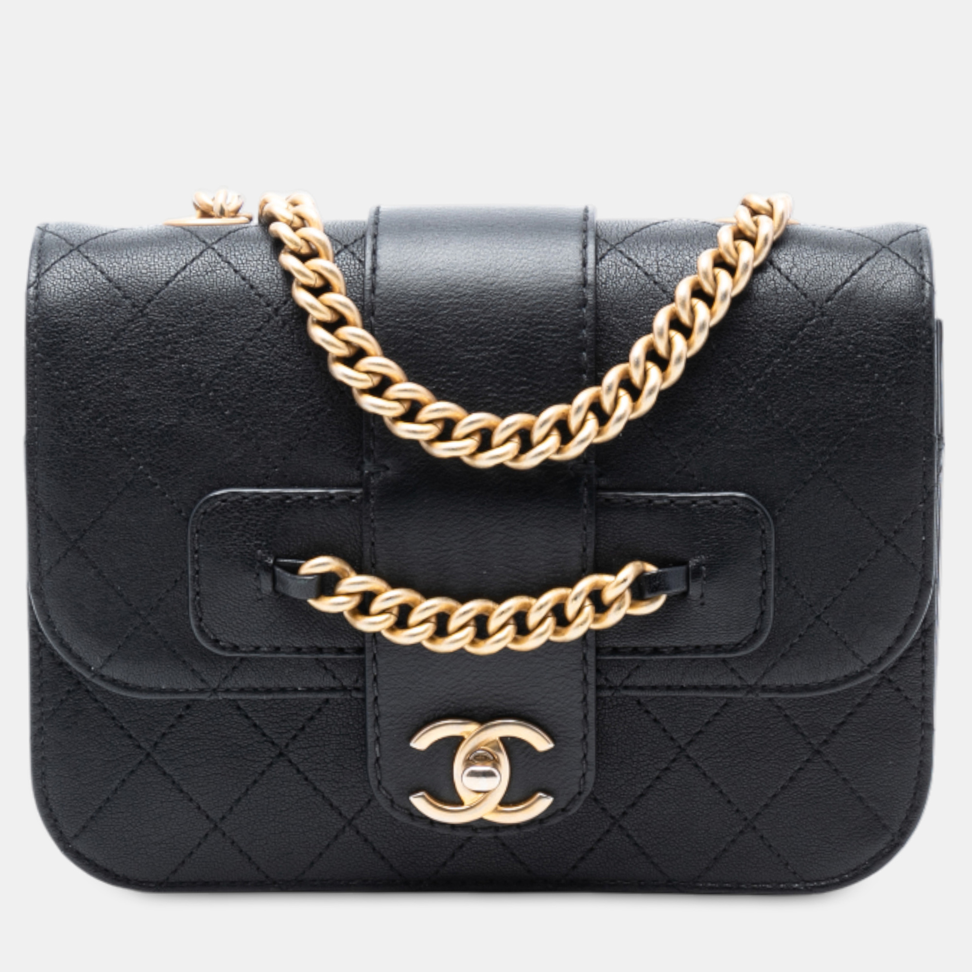 

Chanel Black Quilted Calfskin Front Chain Flap