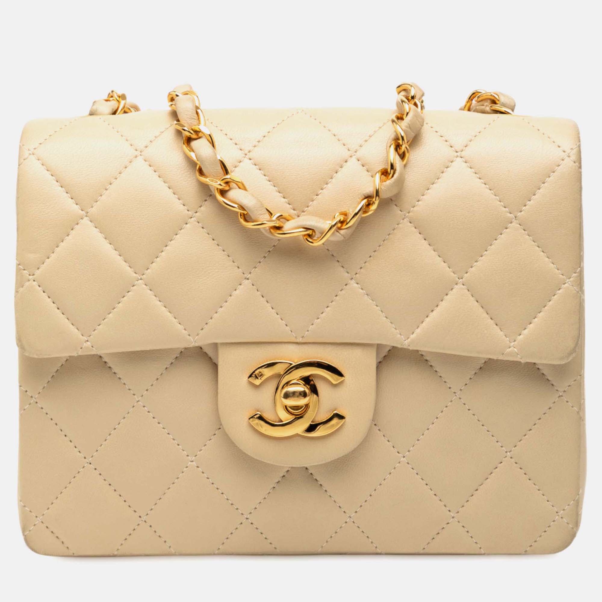 

Chanel Brown Mini Square Classic Lambskin Single Flap