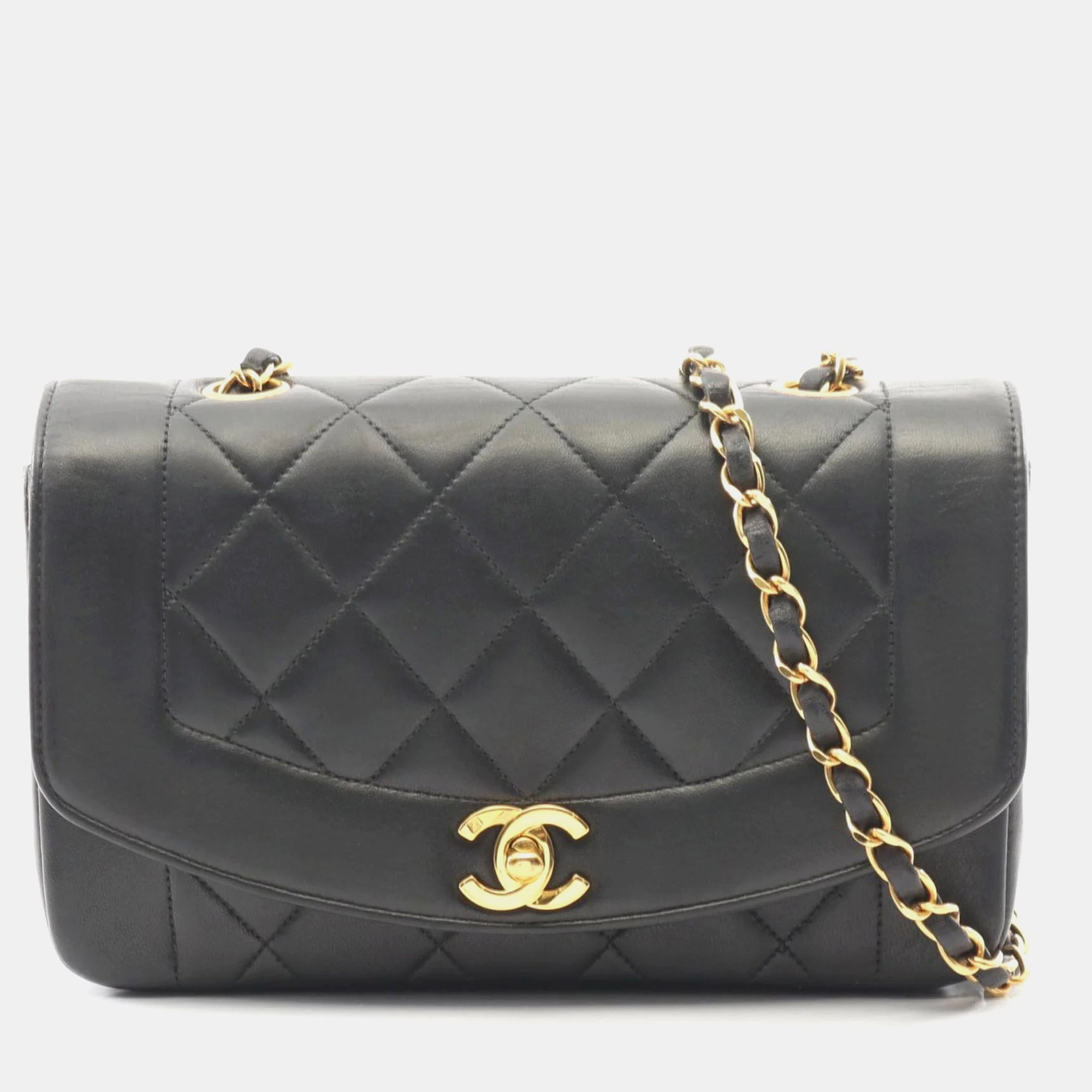 

Chanel Matelasse Diana Flap Shoulder Bag In Lambskin Leather Black