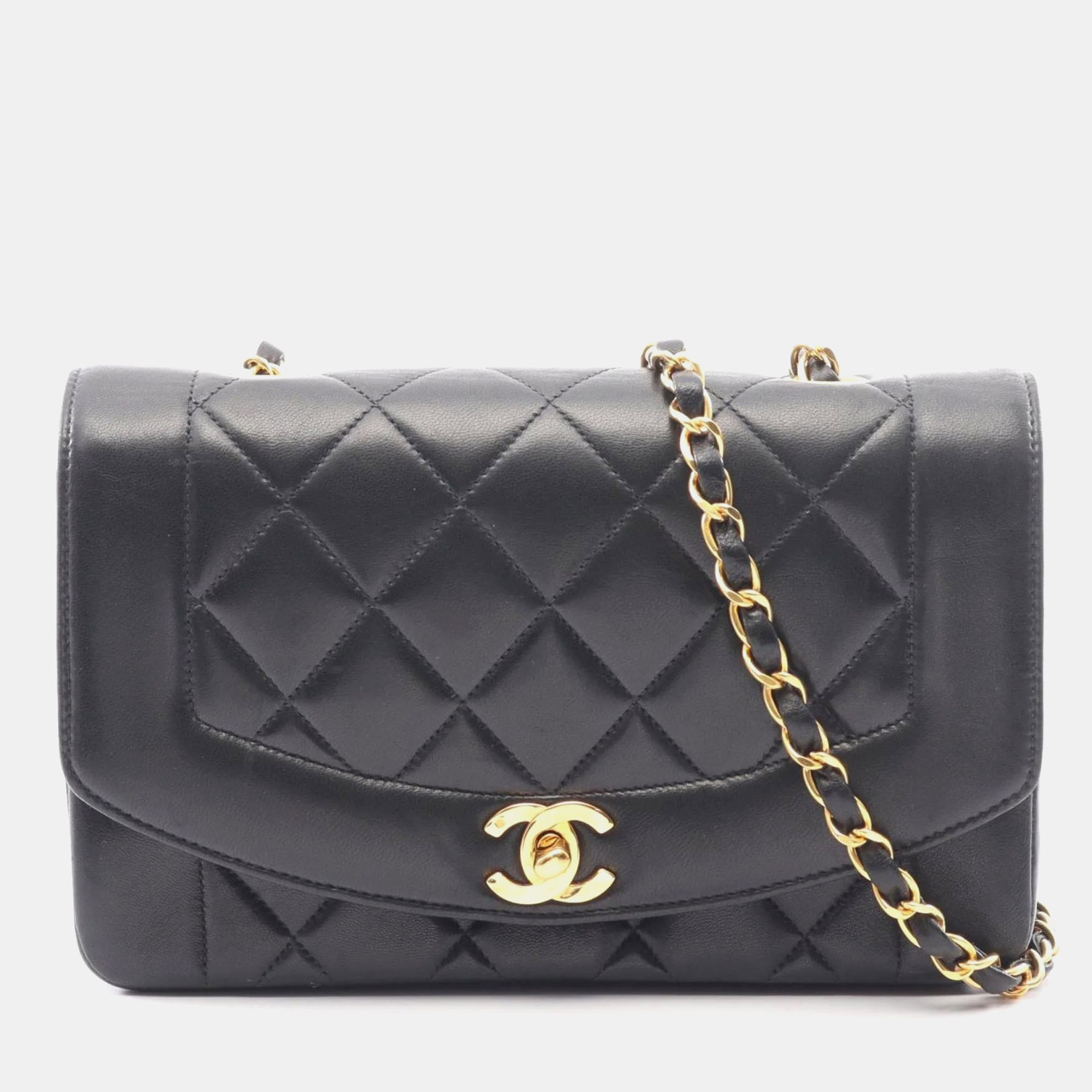 

Chanel Matelasse Diana Flap Shoulder Bag In Lambskin Leather Black