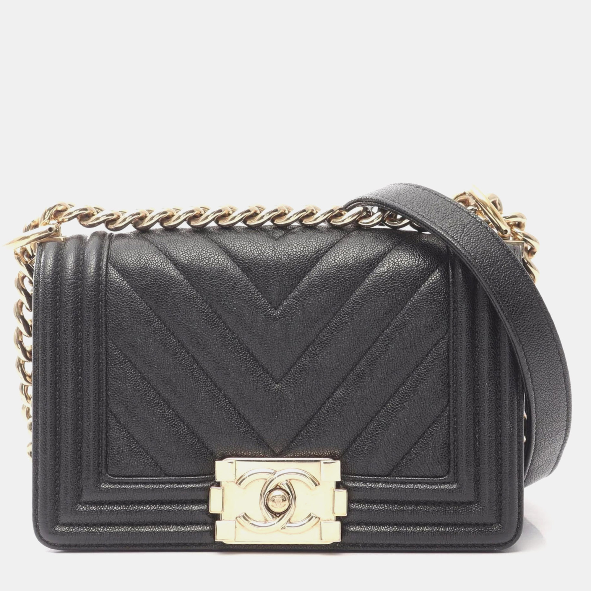 

Chanel Boy Chanel Small Shoulder Bag In Grained Calfskin Leather Black