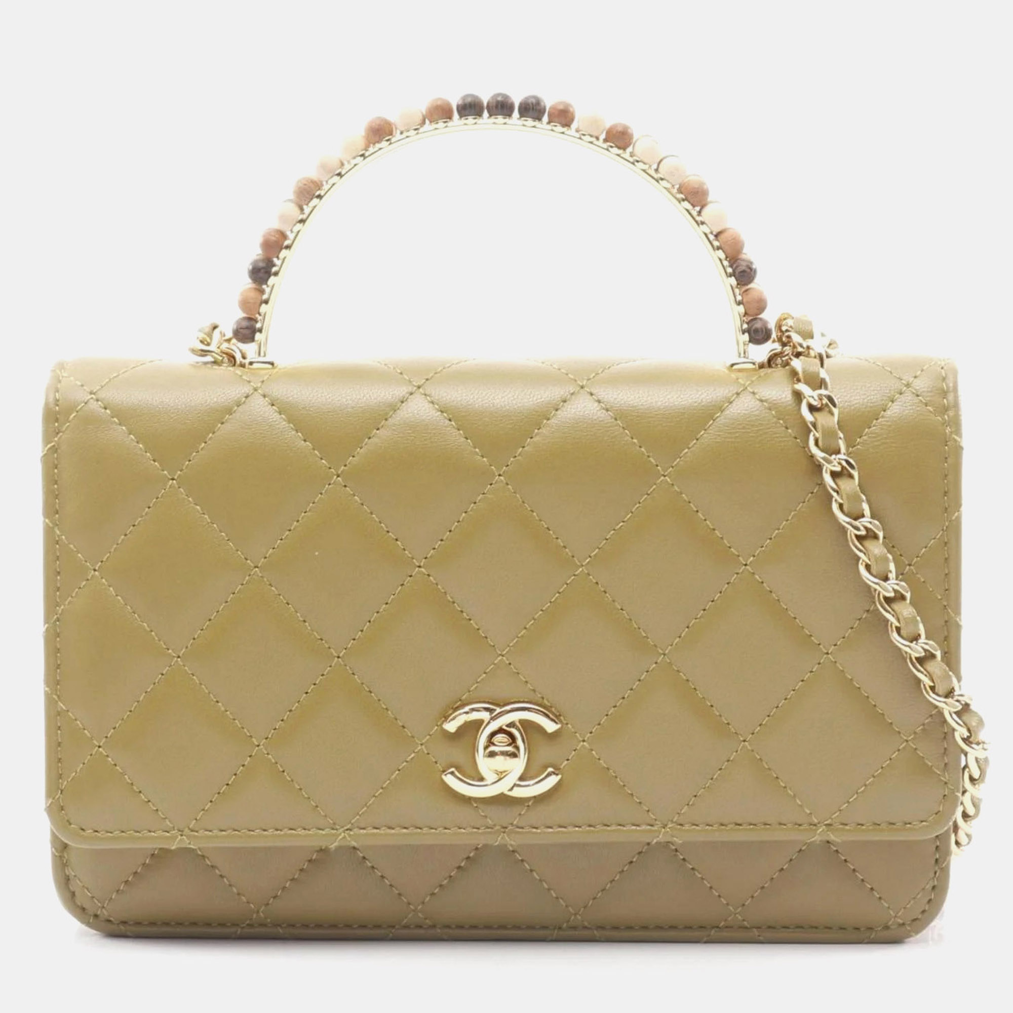 

Chanel Matelasse Shoulder Bag In Lambskin And Wood Khaki, Brown