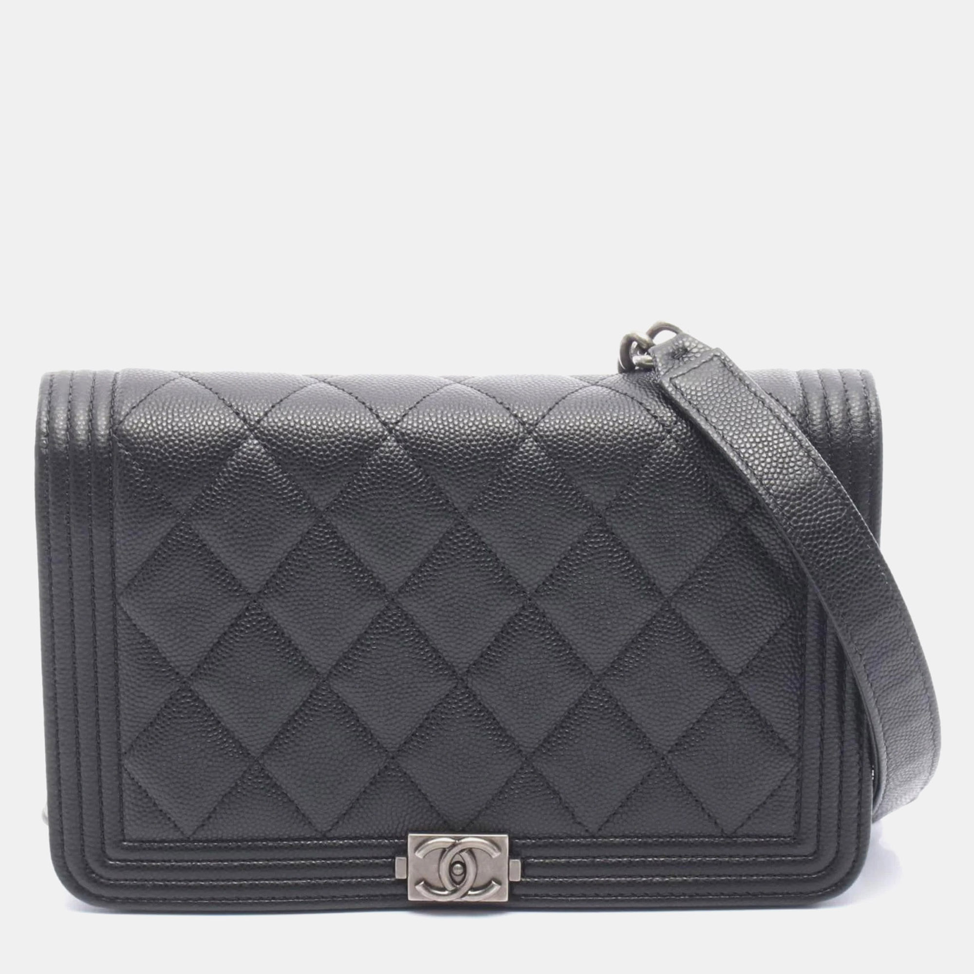 

Chanel Boy Chanel Matelasse Shoulder Bag In Caviar Grained Calfskin Black