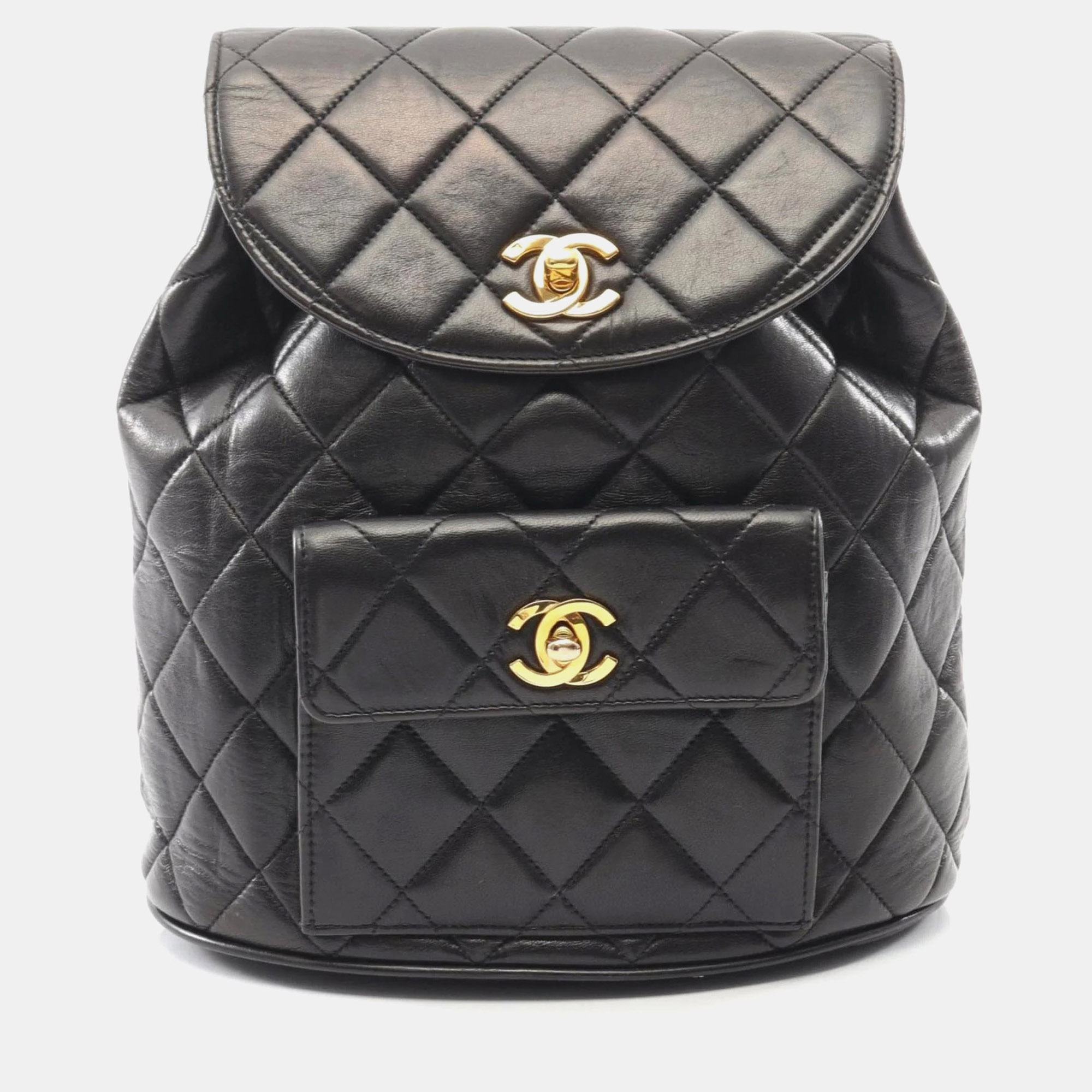 

Chanel Matelasse Backpack Bag In Lambskin Leather Black