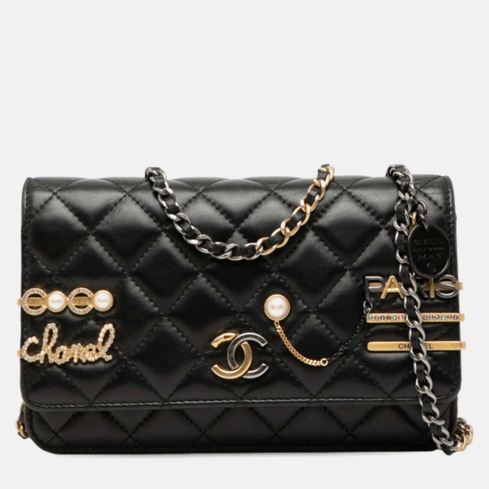 

Chanel Matelasse Coco Mark Shoulder Bag With Chain Wallet Black And Multicolored Lambskin Rhinestones