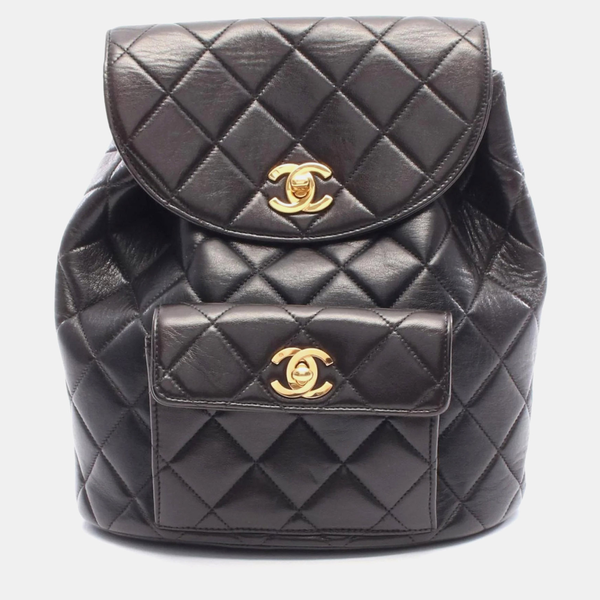 

Chanel Matelasse Backpack Bag In Lambskin Leather Black