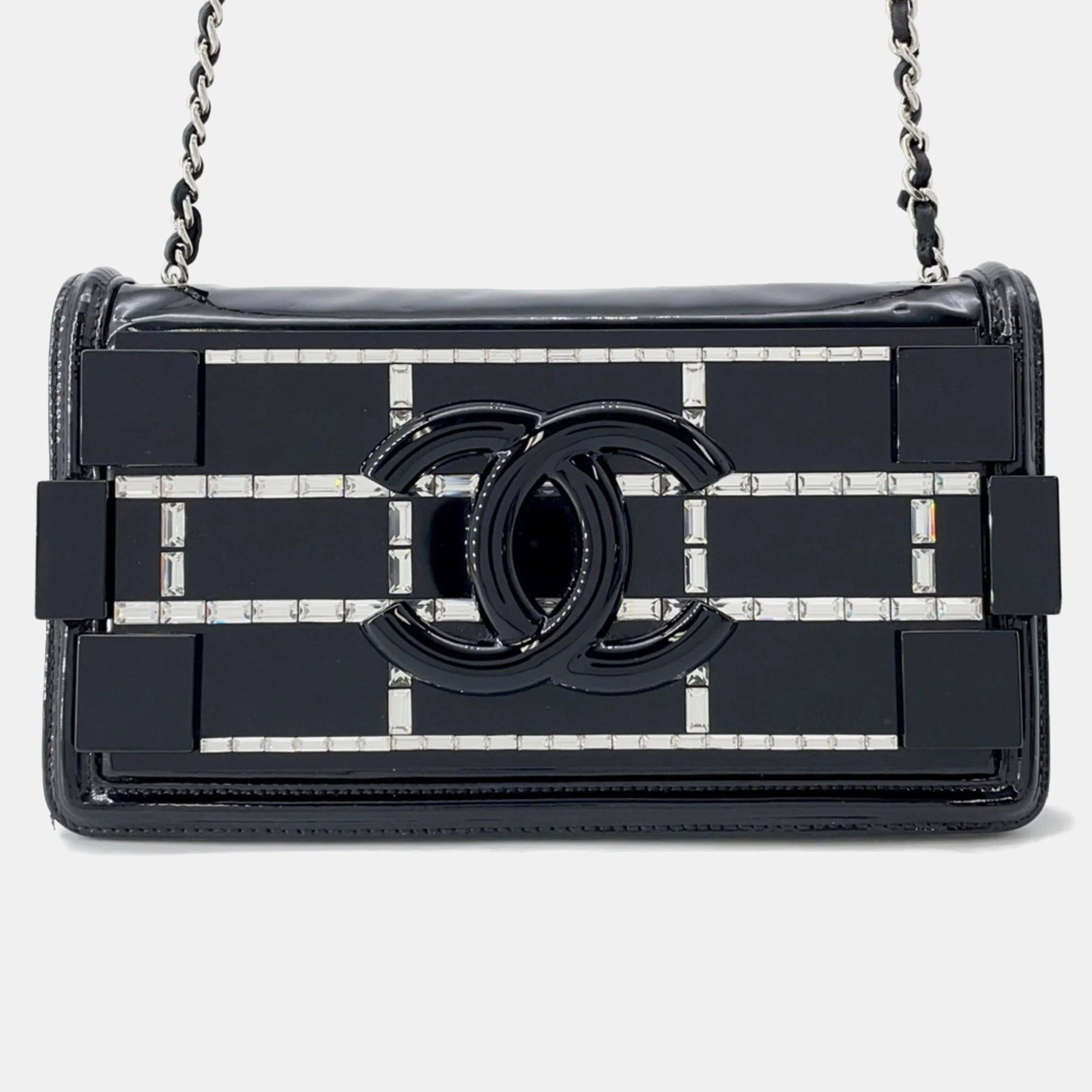 

Chanel Chain Shoulder Bag Lego Boy Coco Mark Patent Leather Rhinestones Black