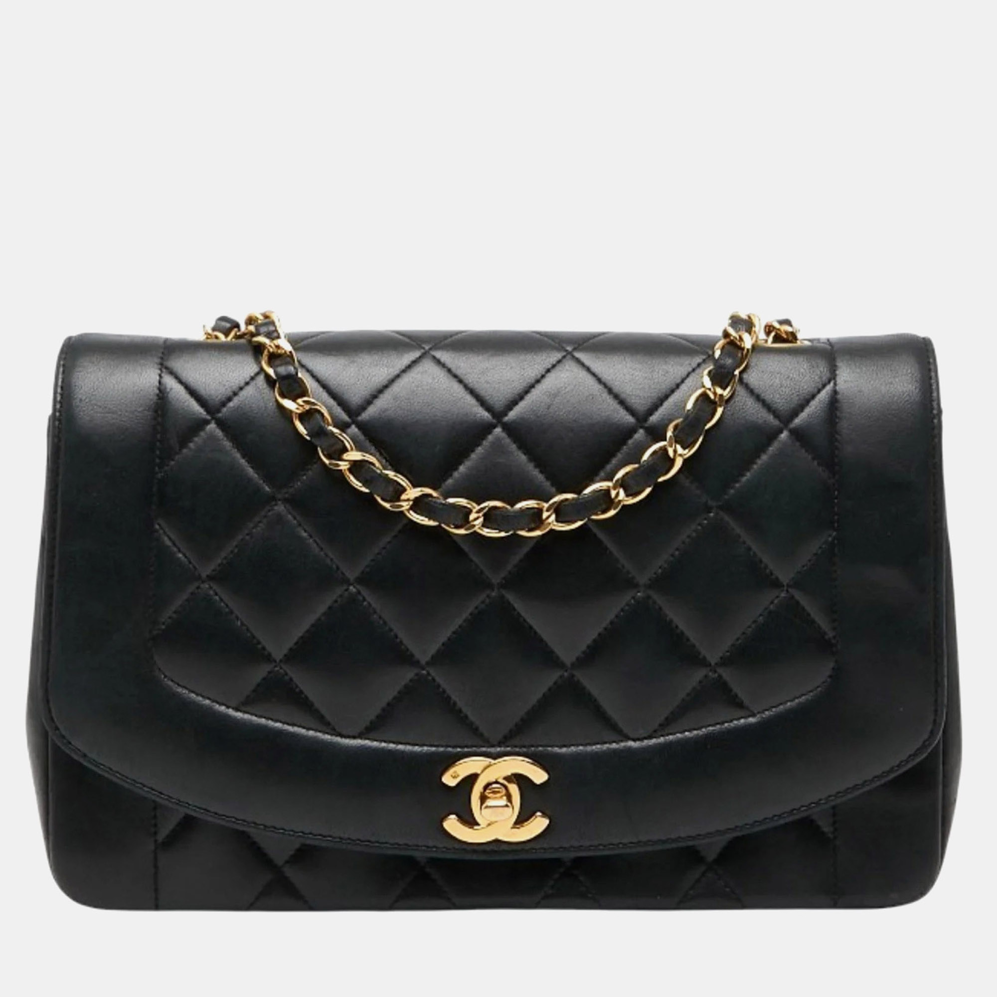 

Chanel Coco Mark Matelasse 25 Diana Chain Shoulder Bag Black Lambskin
