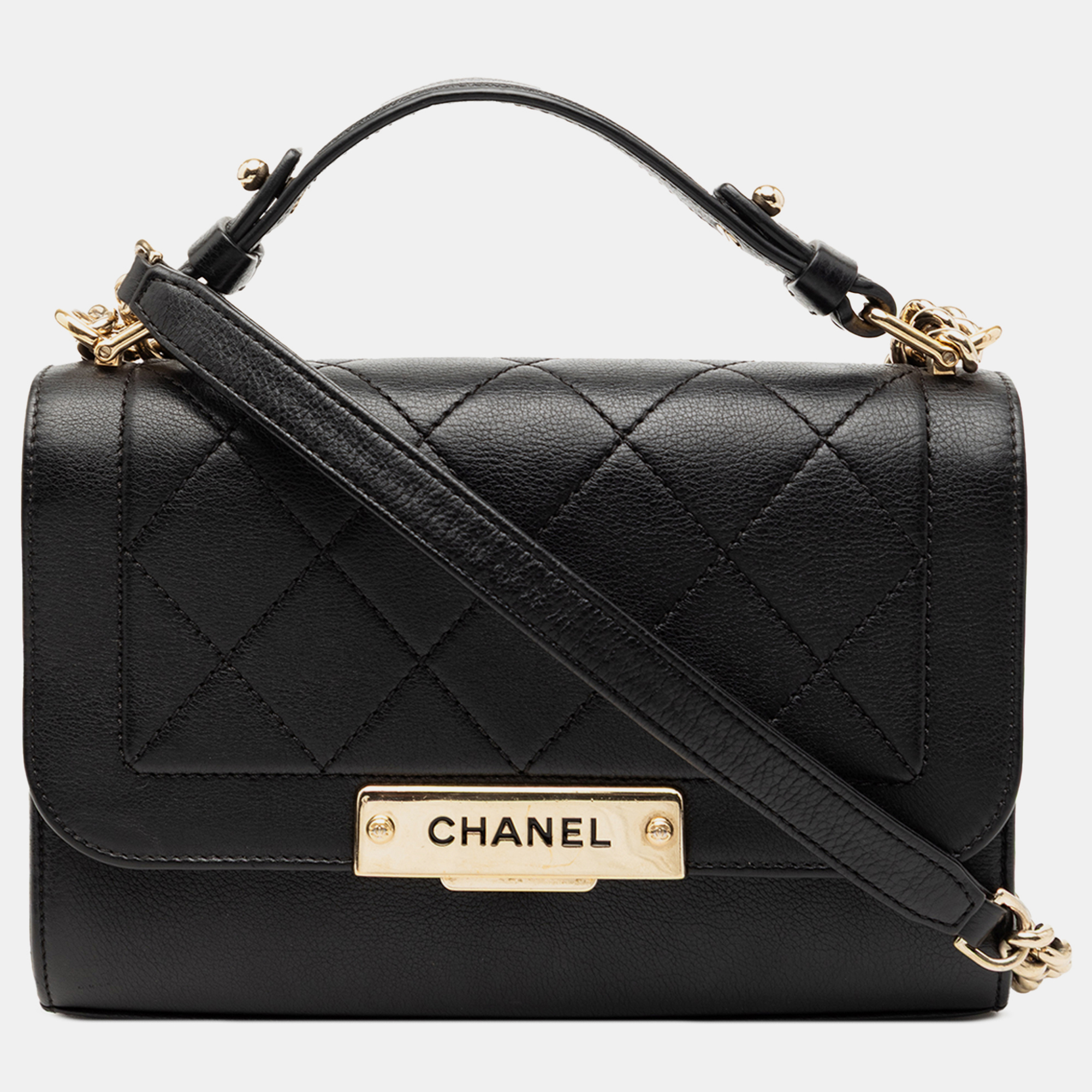 

Chanel Black Small Quilted Grained Calfskin Label Click Flap