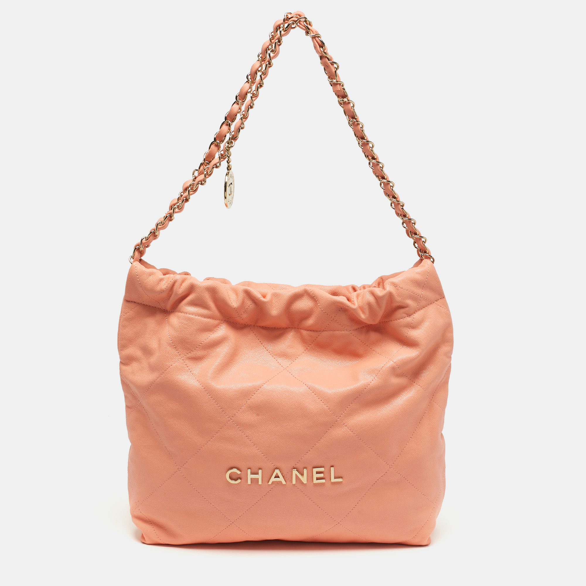 

Chanel 22 Small Peach Caviar Quilted Leather Bag, Orange