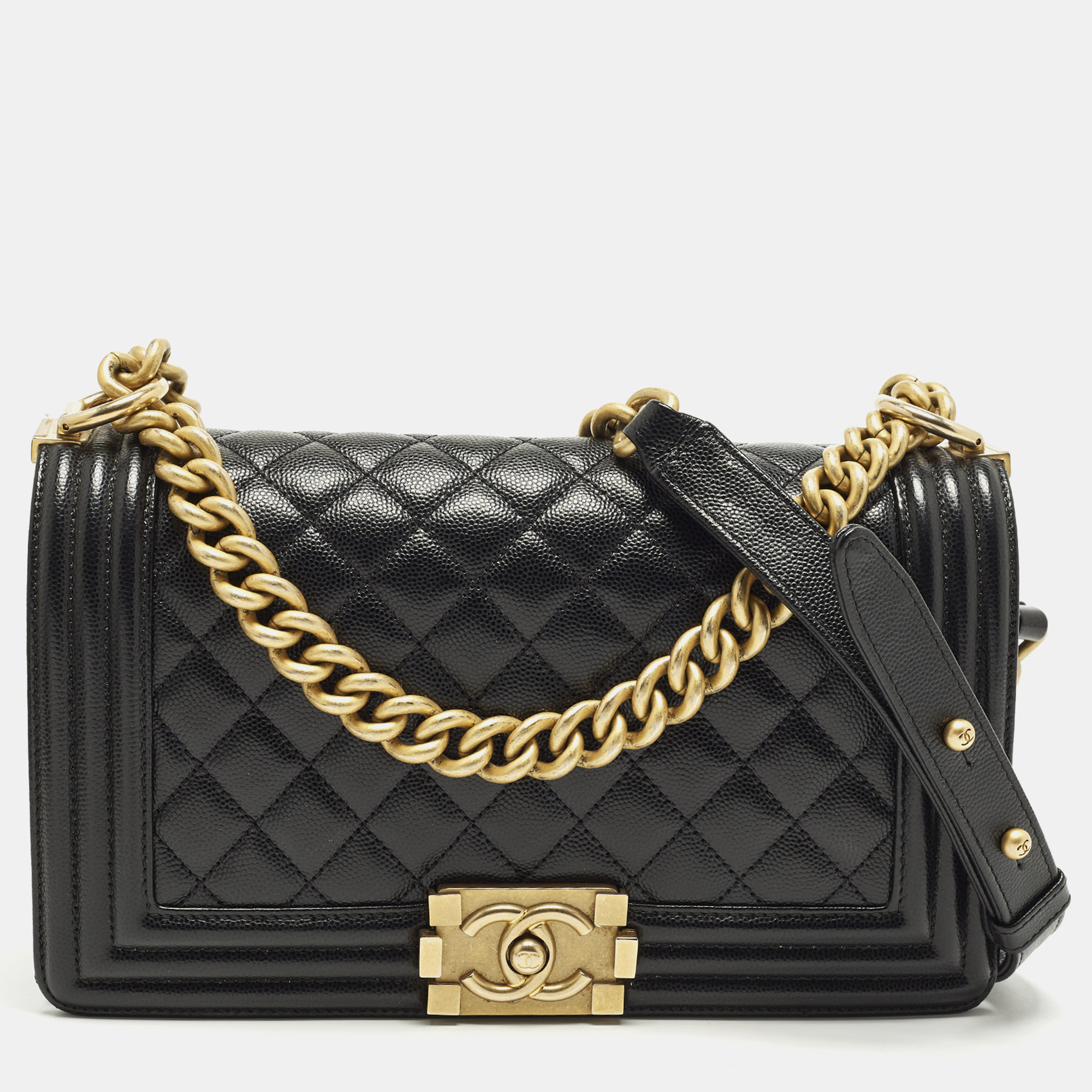 

Chanel Boy  Black Quilted Caviar Leather Flap Bag