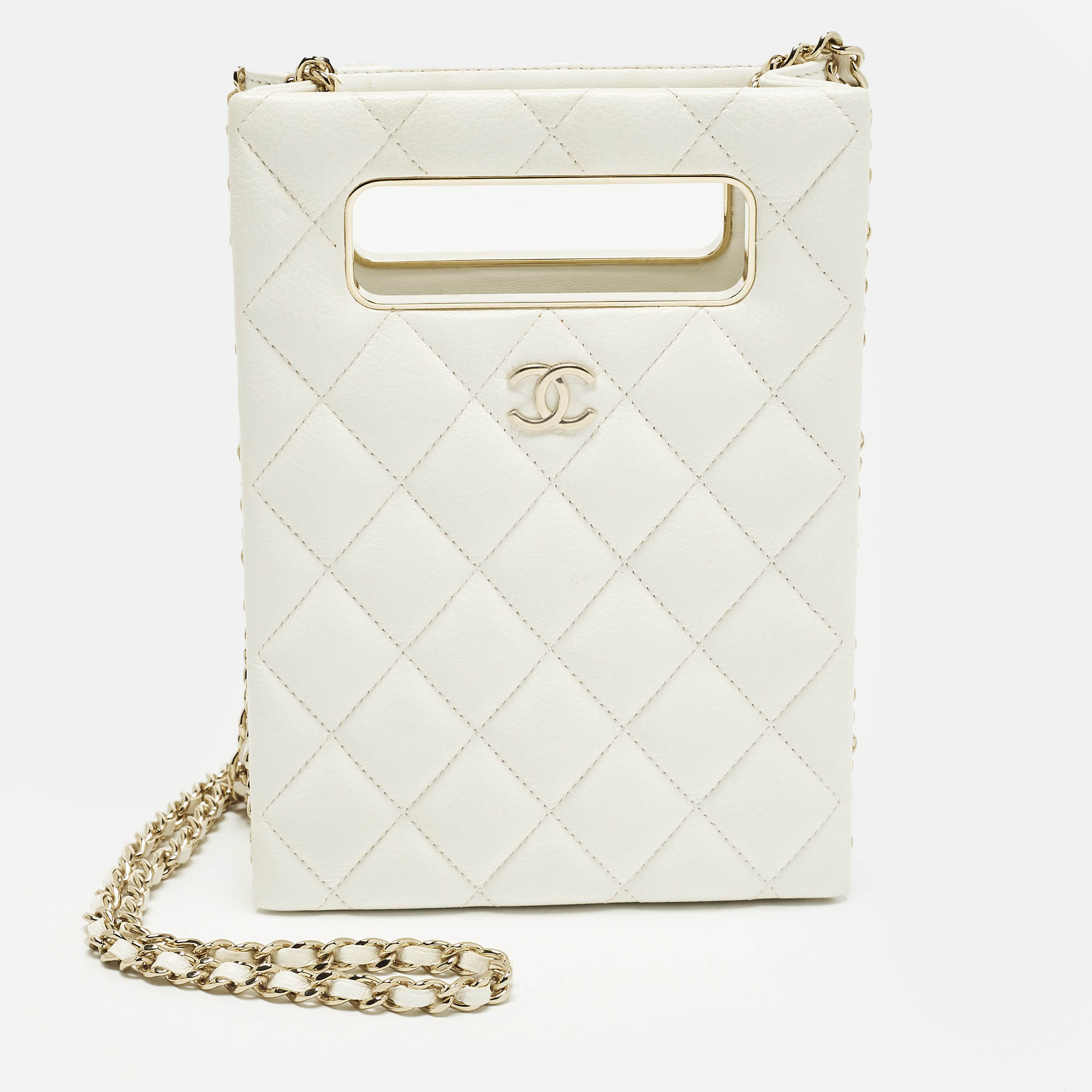 

Chanel White Quilted Caviar Leather Evening Crossbody Bag