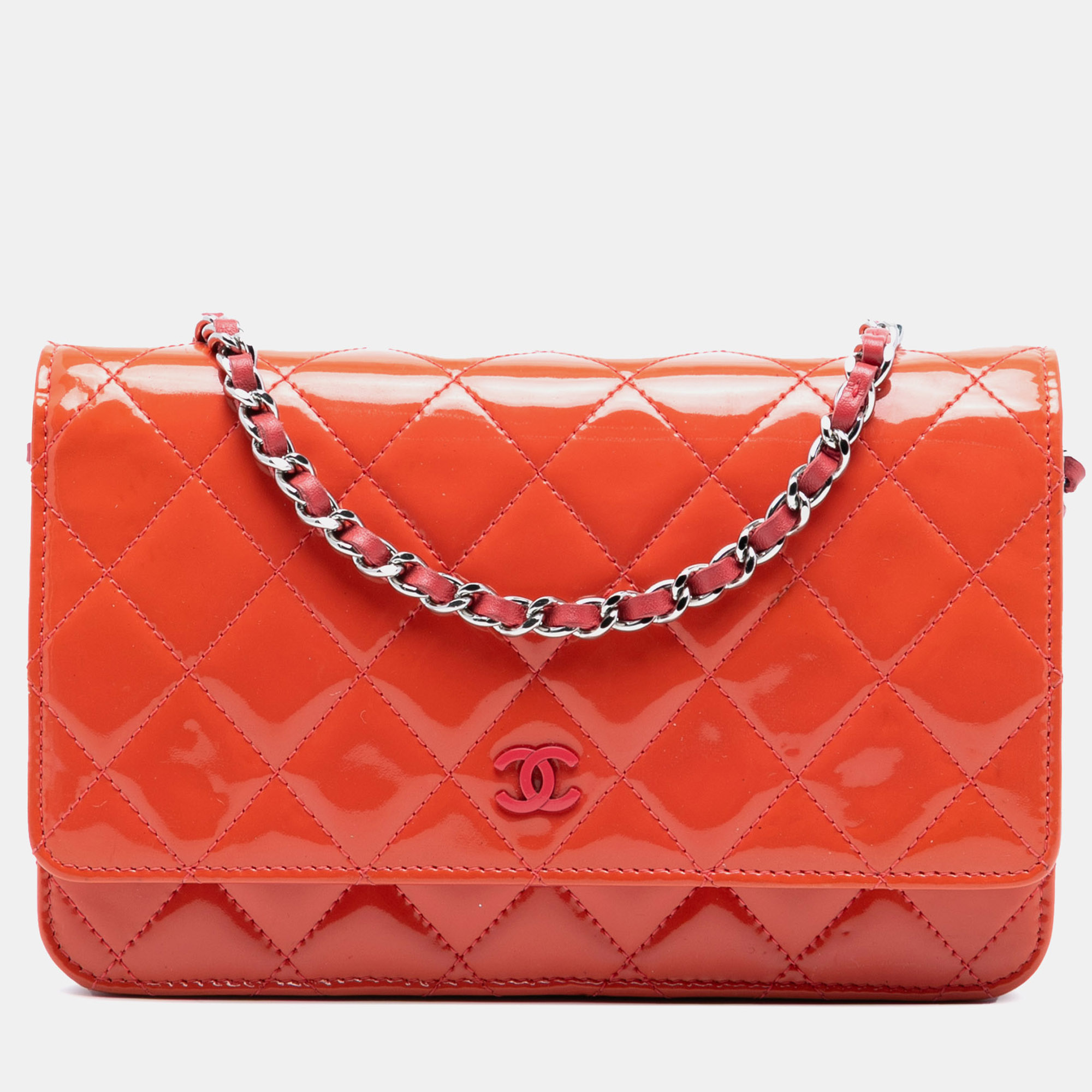 

Chanel Orange CC Quilted Patent Wallet On Chain
