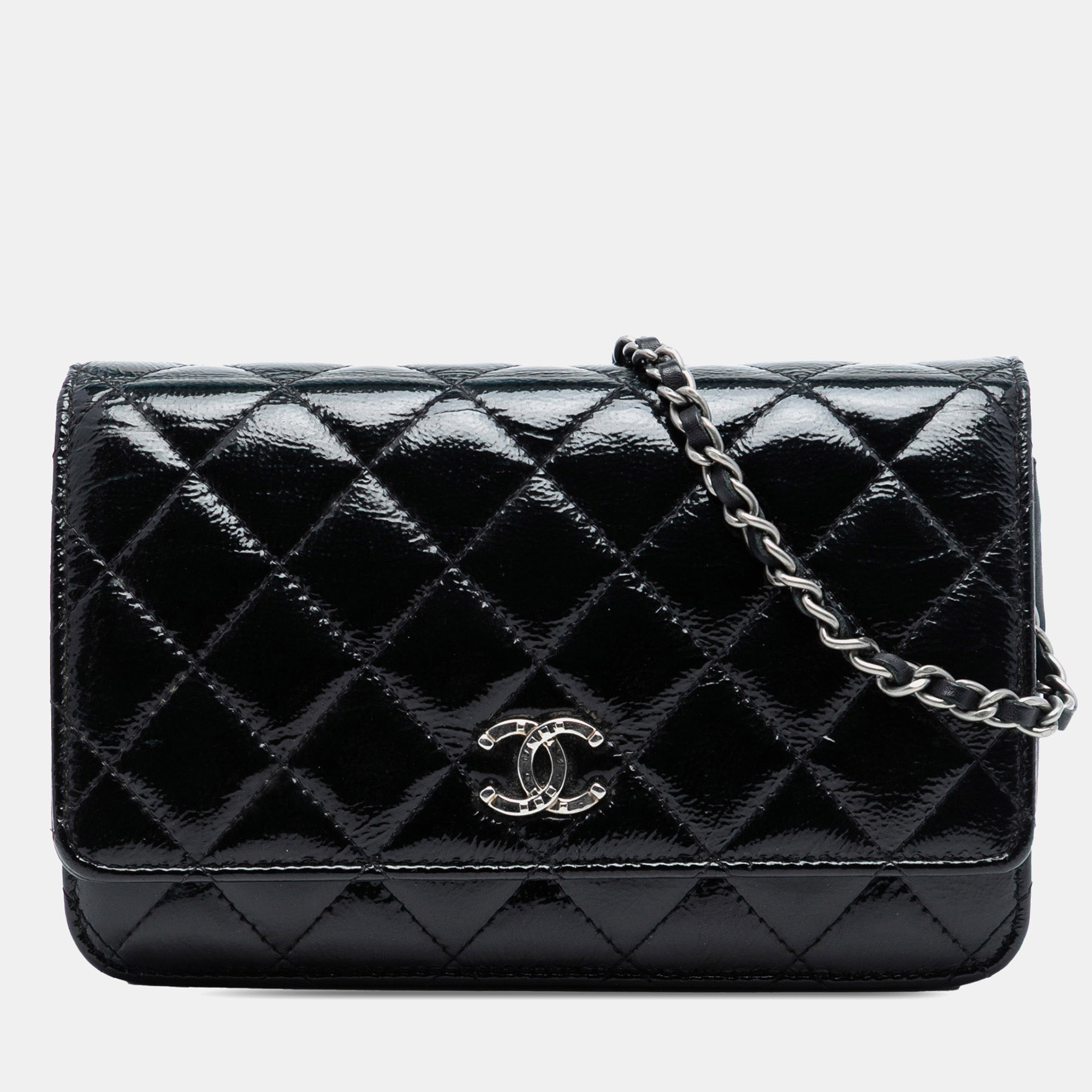 

Chanel Black CC Quilted Patent Wallet On Chain
