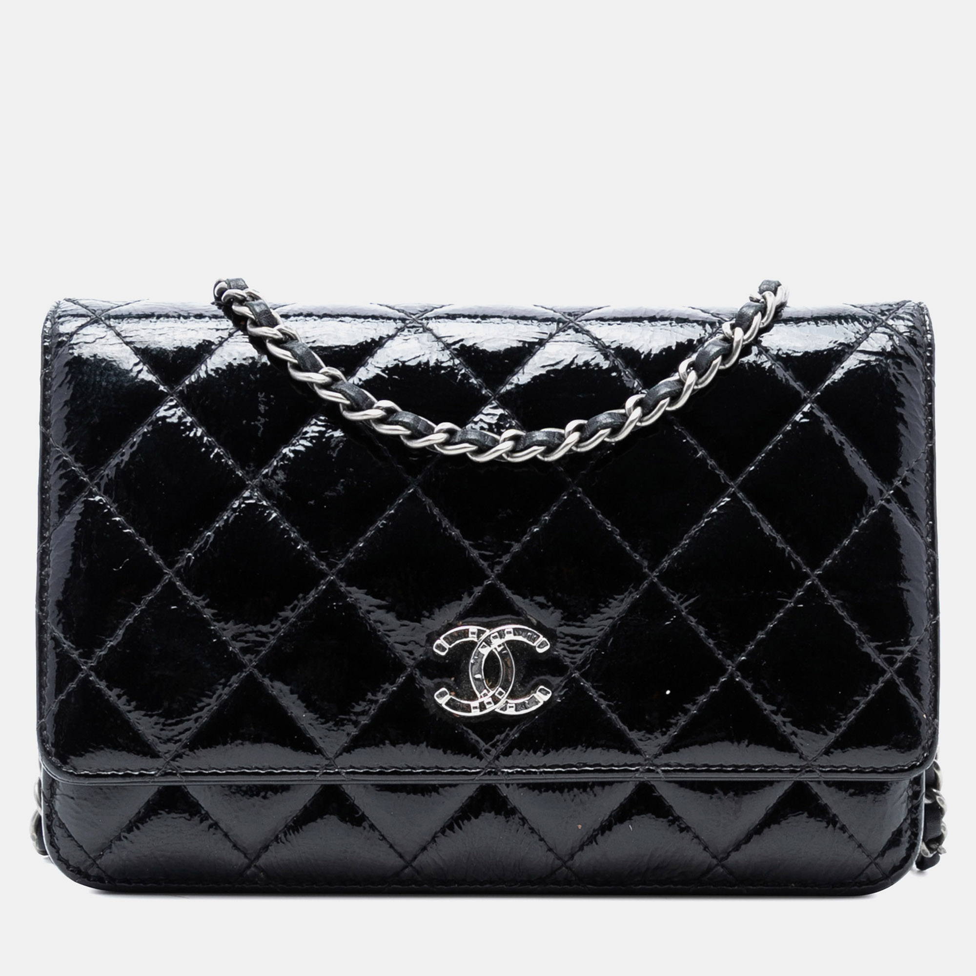 

Chanel Black CC Quilted Shiny Aged Calfskin Wallet On Chain