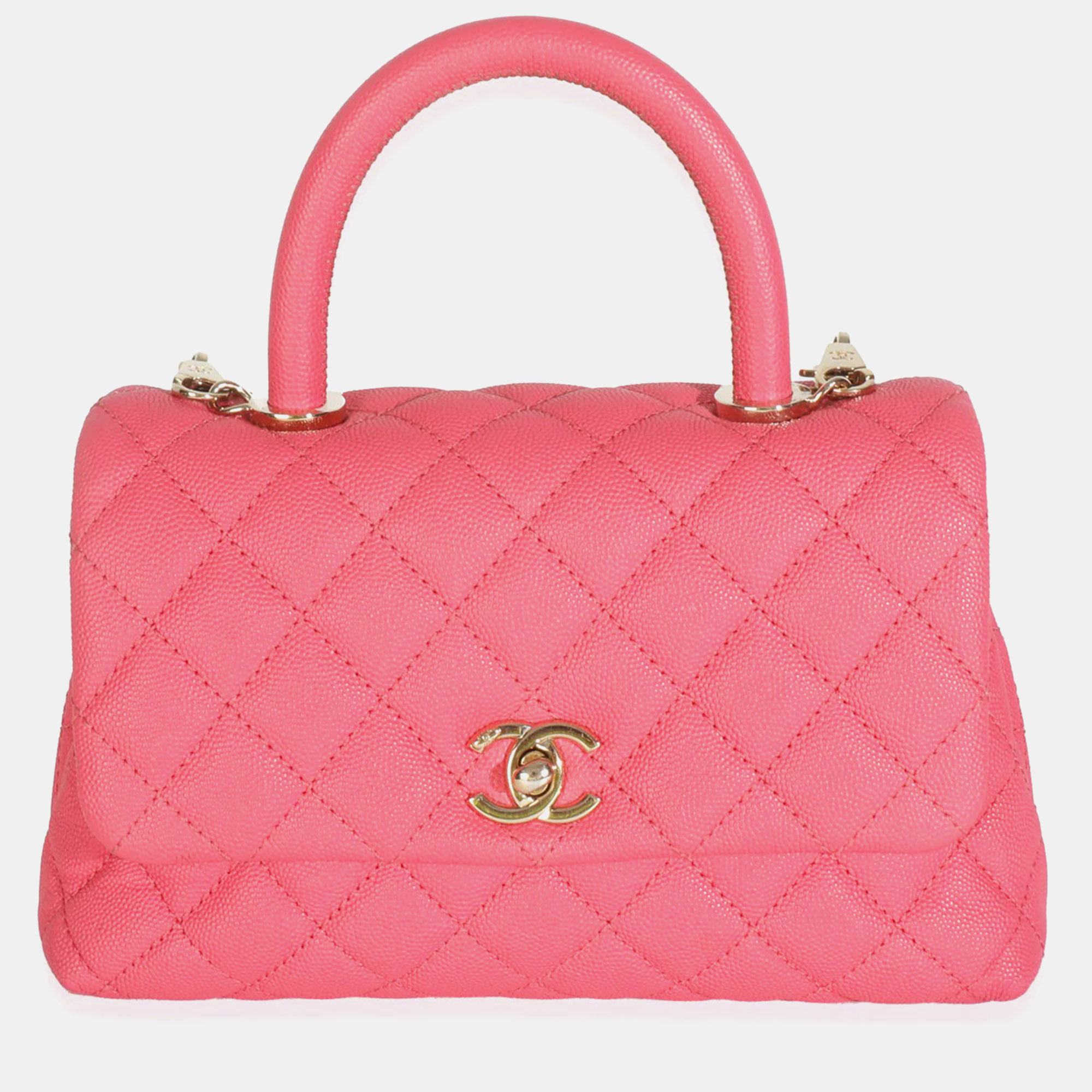 

Chanel Pink Quilted Caviar Mini Coco Top Handle Flap Handbag