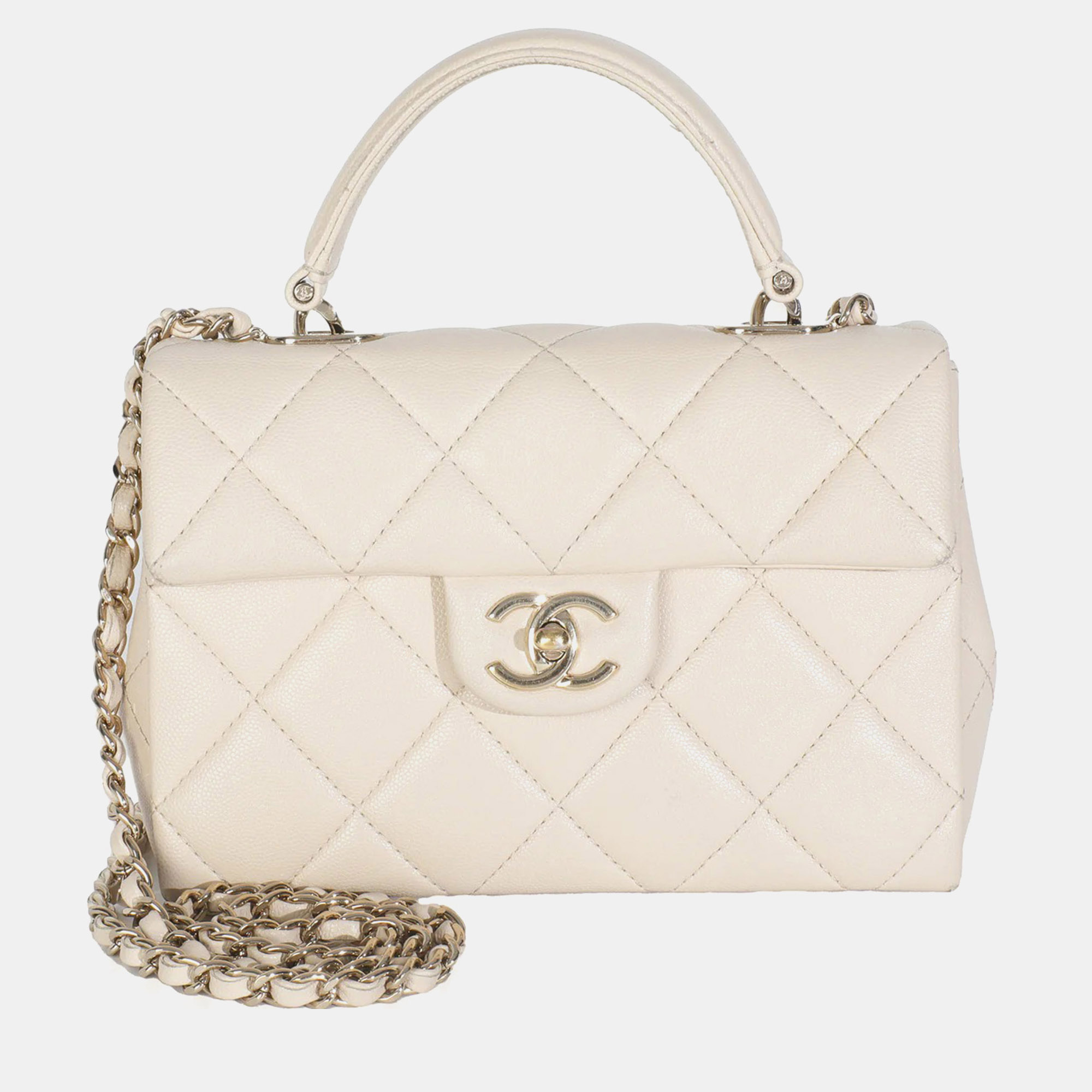 

Chanel Beige Quilted Caviar Mini Retro Twist Top Handle Flap Handbag