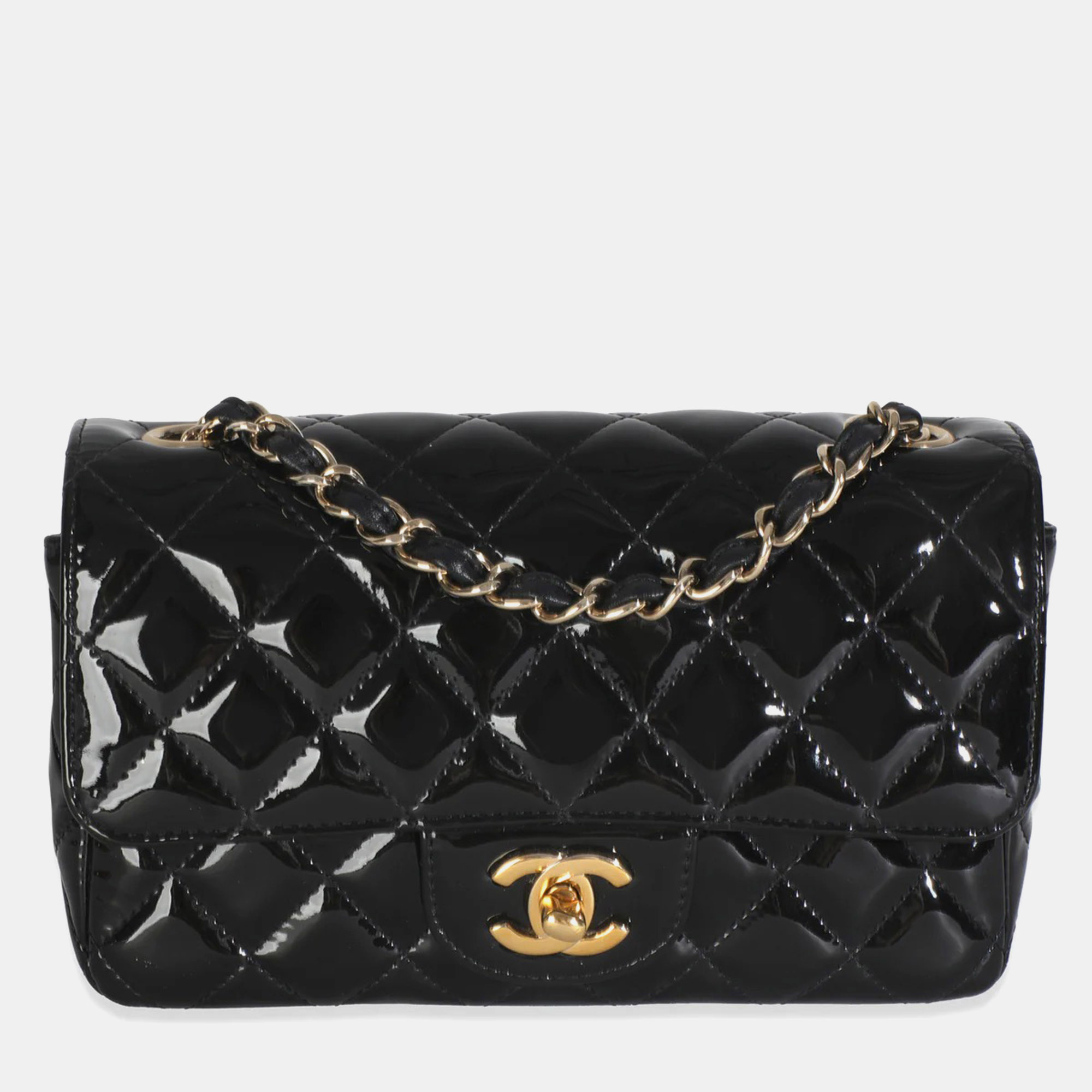 

Chanel Black Quilted Patent Mini Rectangular Flap Bag