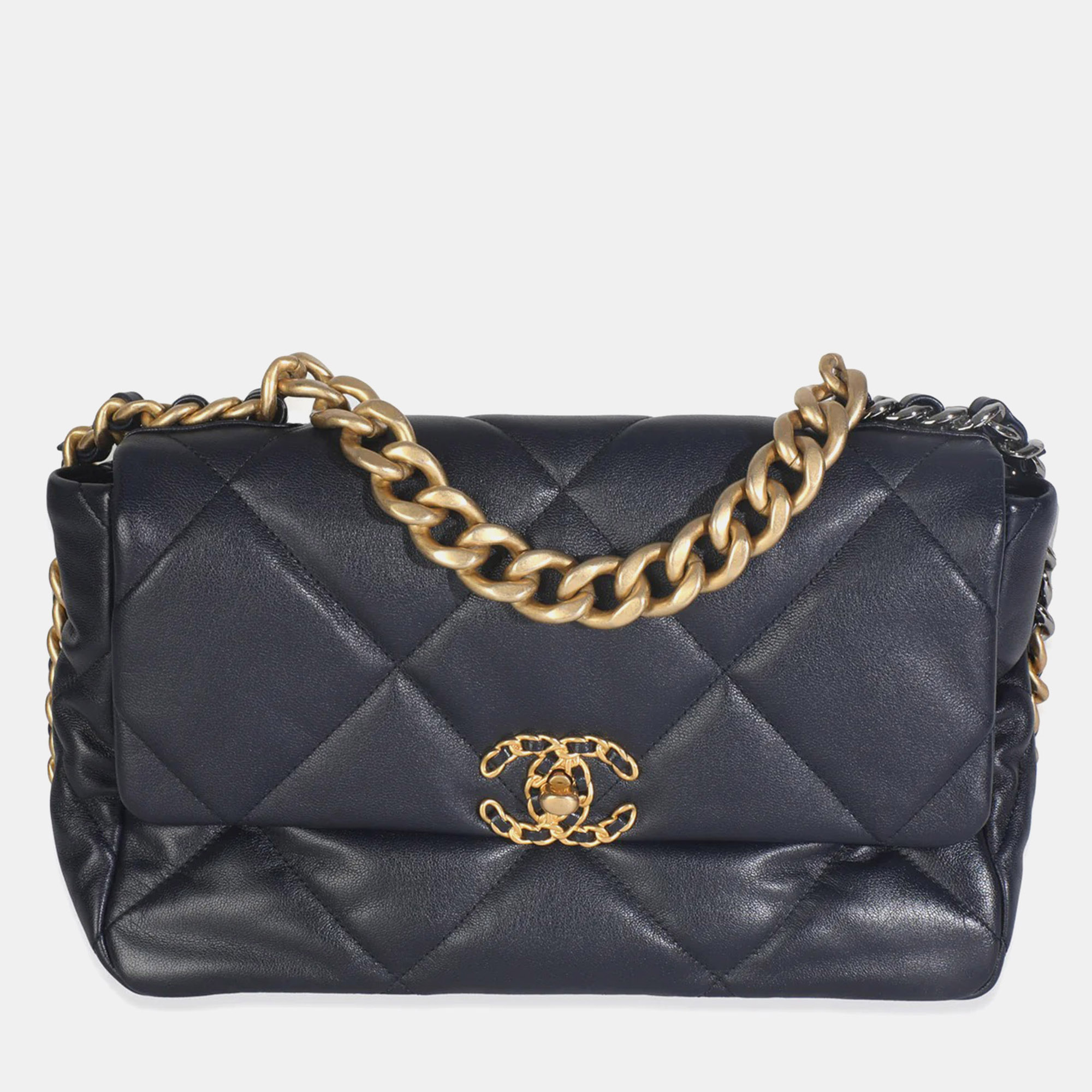 

Chanel Navy Quilted Lambskin Medium Chanel 19 Flap Bag, Navy blue