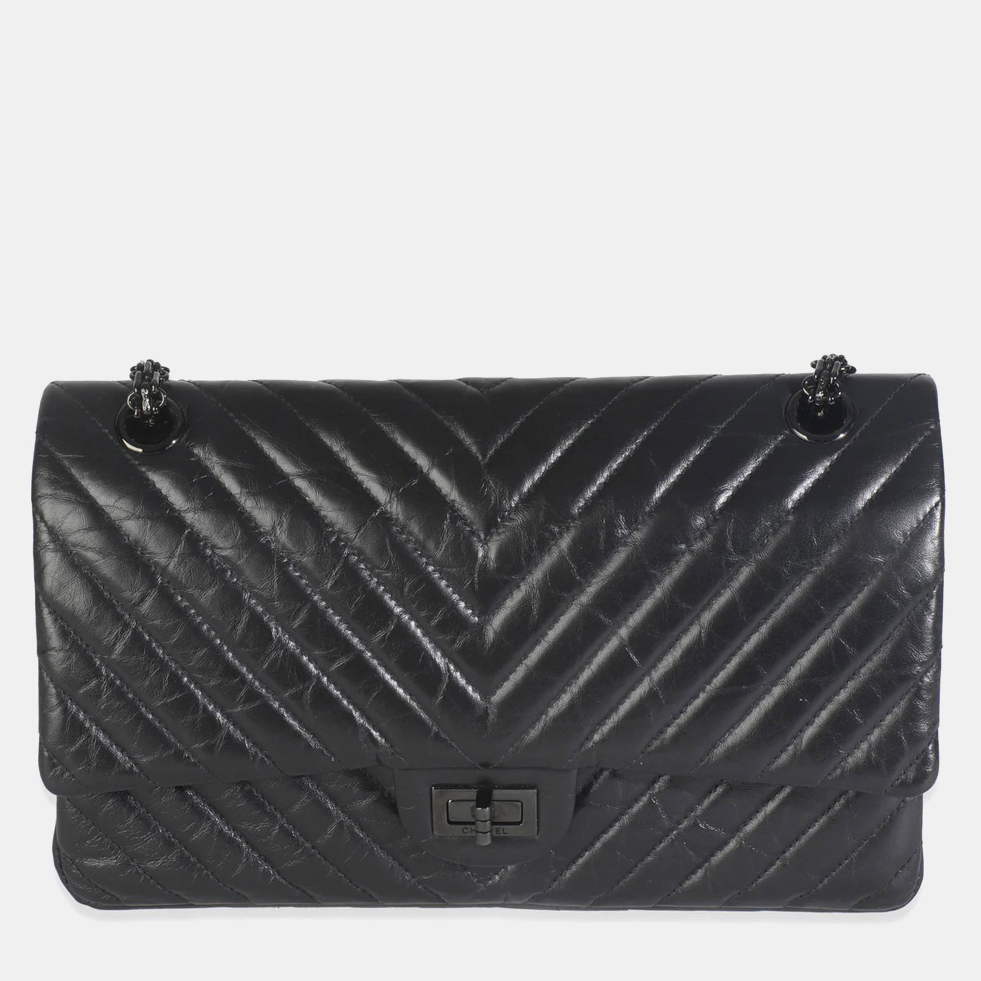 

Chanel Aged Calfskin Chevron 2.55 So Black Reissue 226 Flap Bag