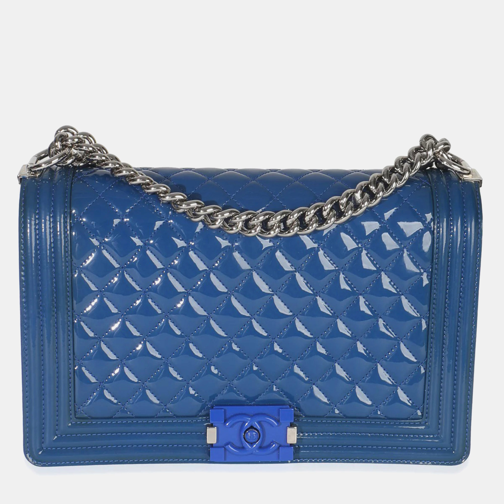 

Chanel Blue Quilted Patent Plexiglass New Medium Boy Bag