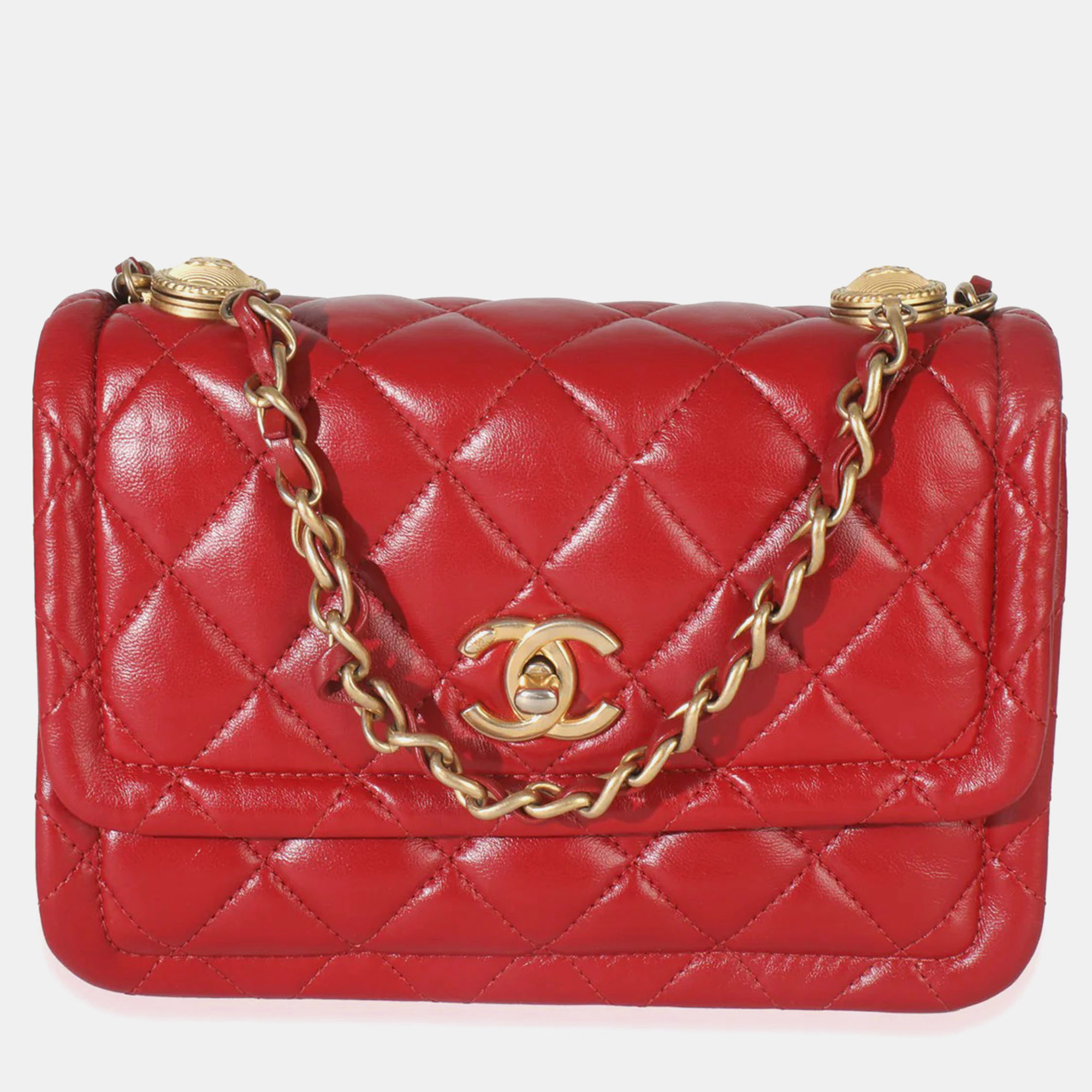 

Chanel Red Quilted Puffy Calfskin Small Twist Your Buttons Flap Bag