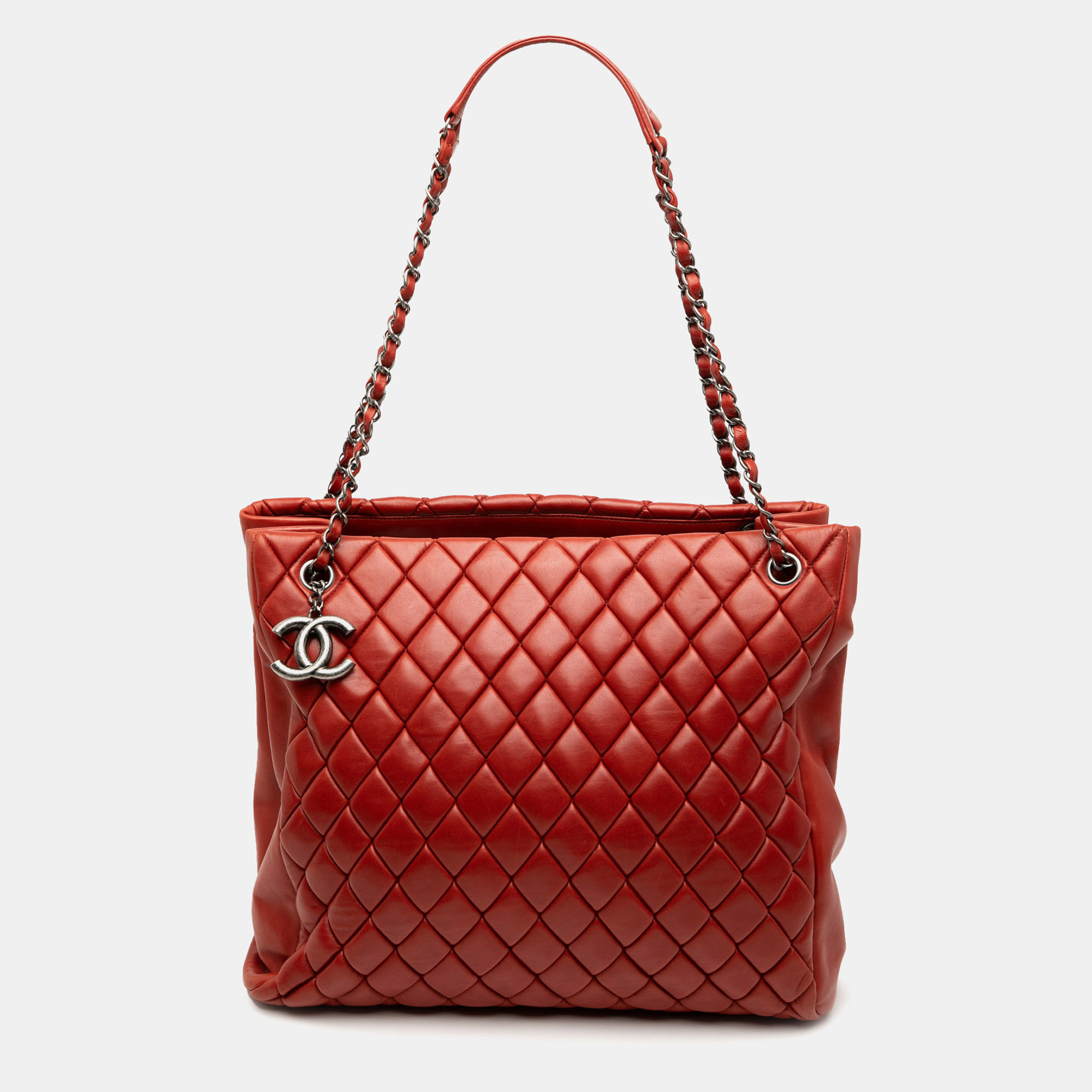 

Chanel Orange Small Quilted Iridescent Calfskin New Bubble Tote