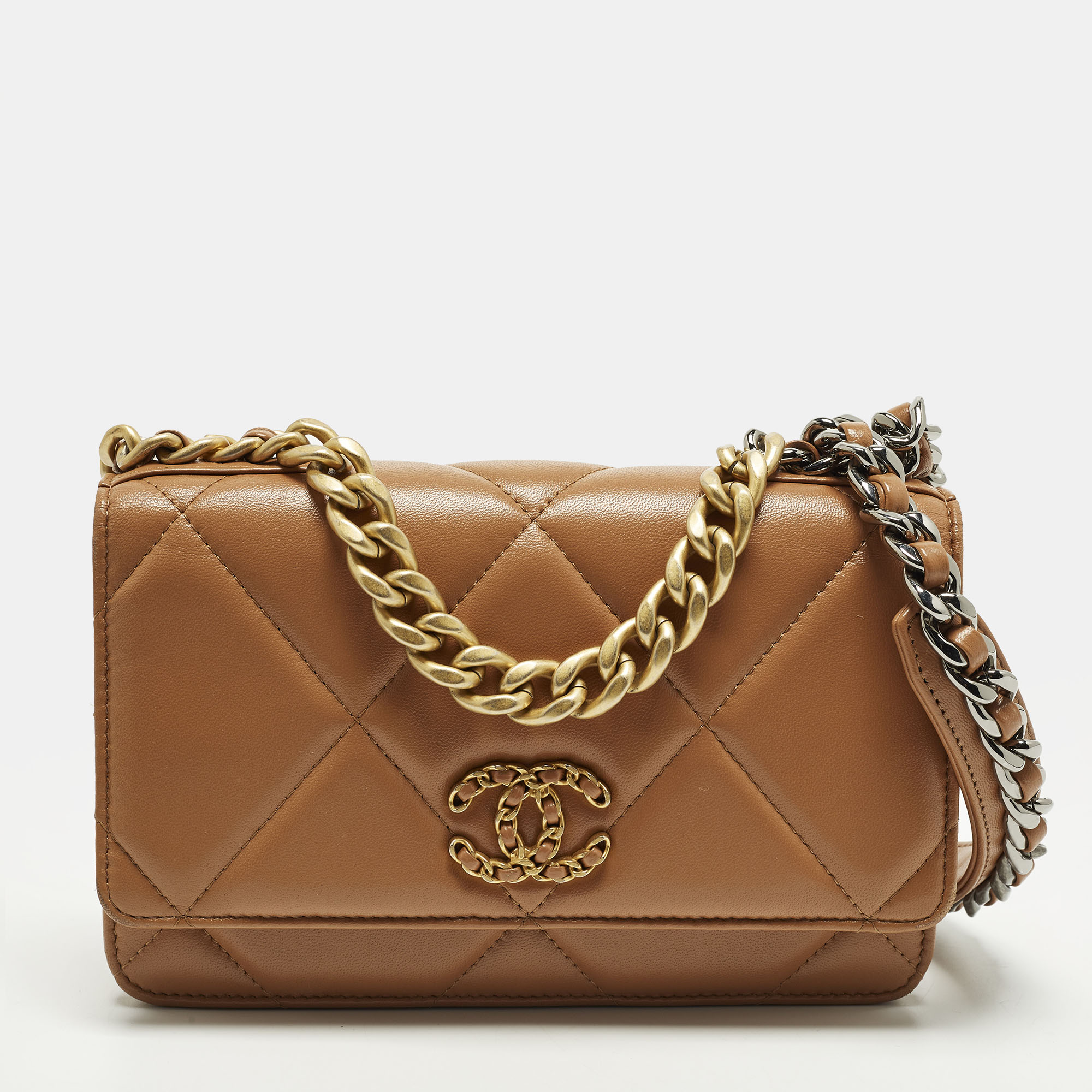 

Chanel 19 Brown Quilted Leather Wallet On Chain