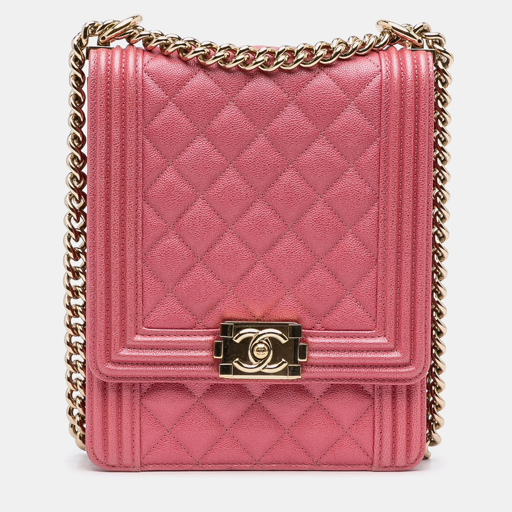 

Chanel Pink Quilted Caviar North South Boy Flap