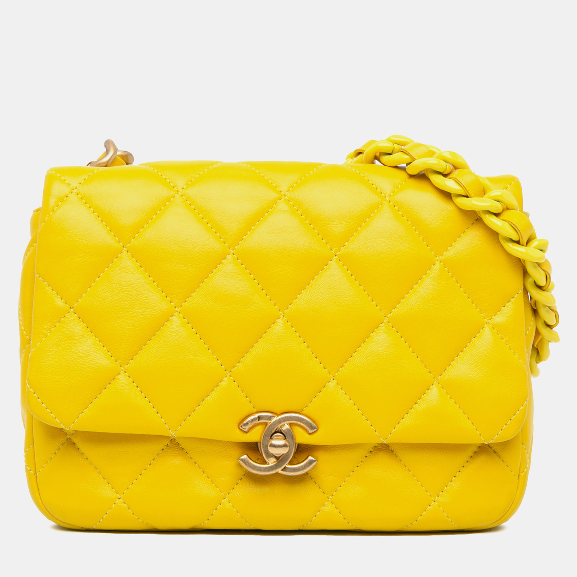 

Chanel Yellow Small Quilted Lambskin Candy Chain Flap