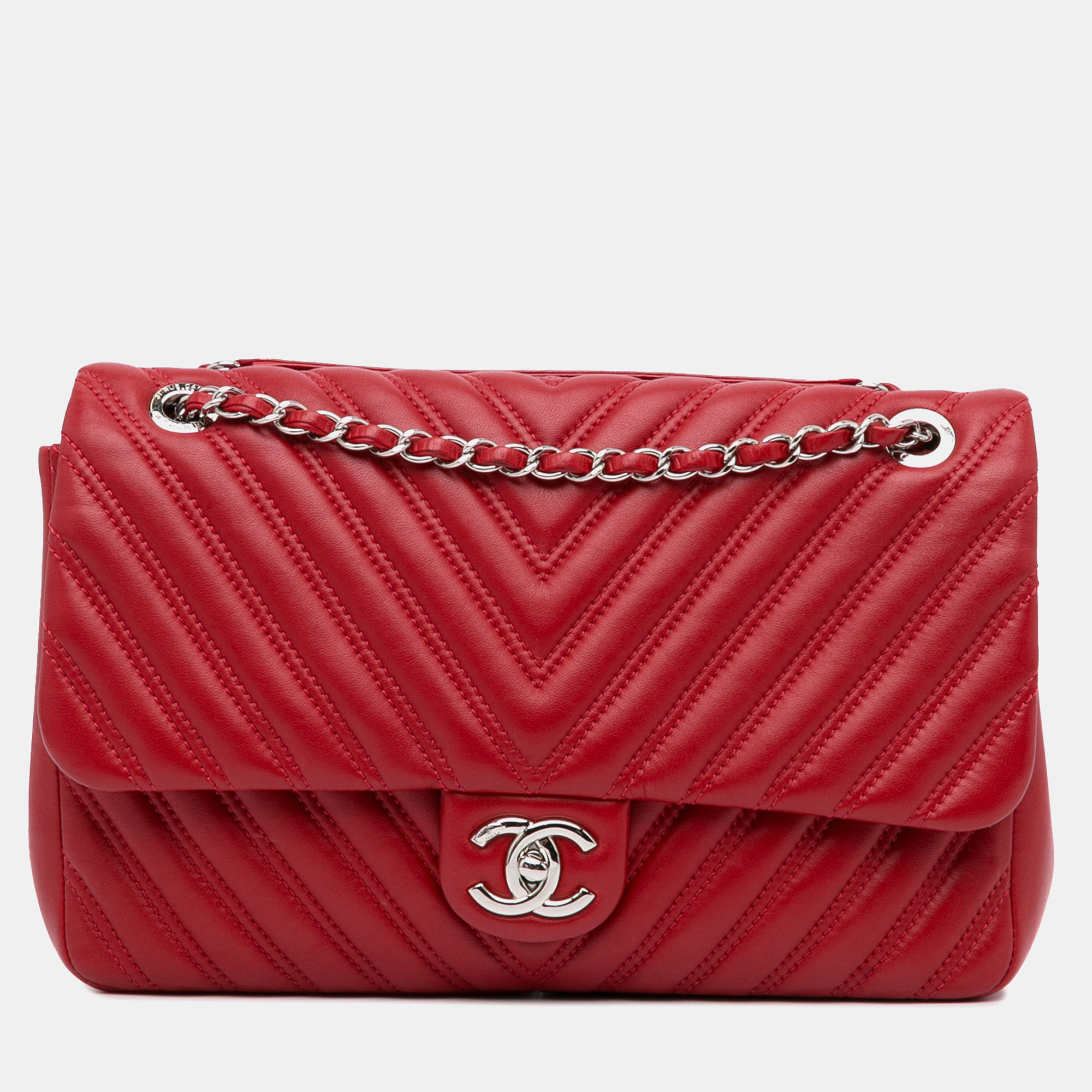 

Chanel Red Jumbo Classic Lambskin Double Flap