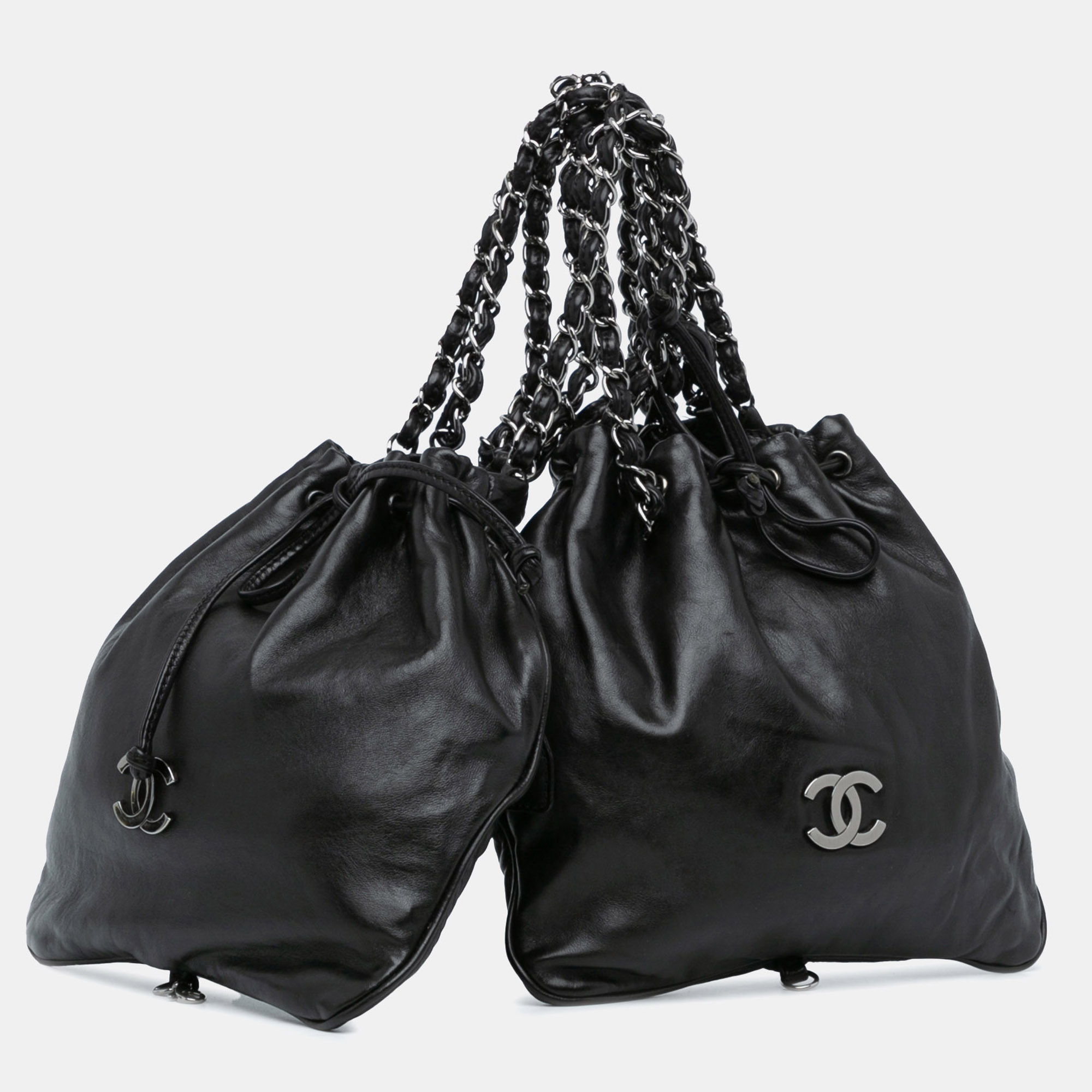 

Chanel Black CC Calfskin Dual Twin Chain Handbag