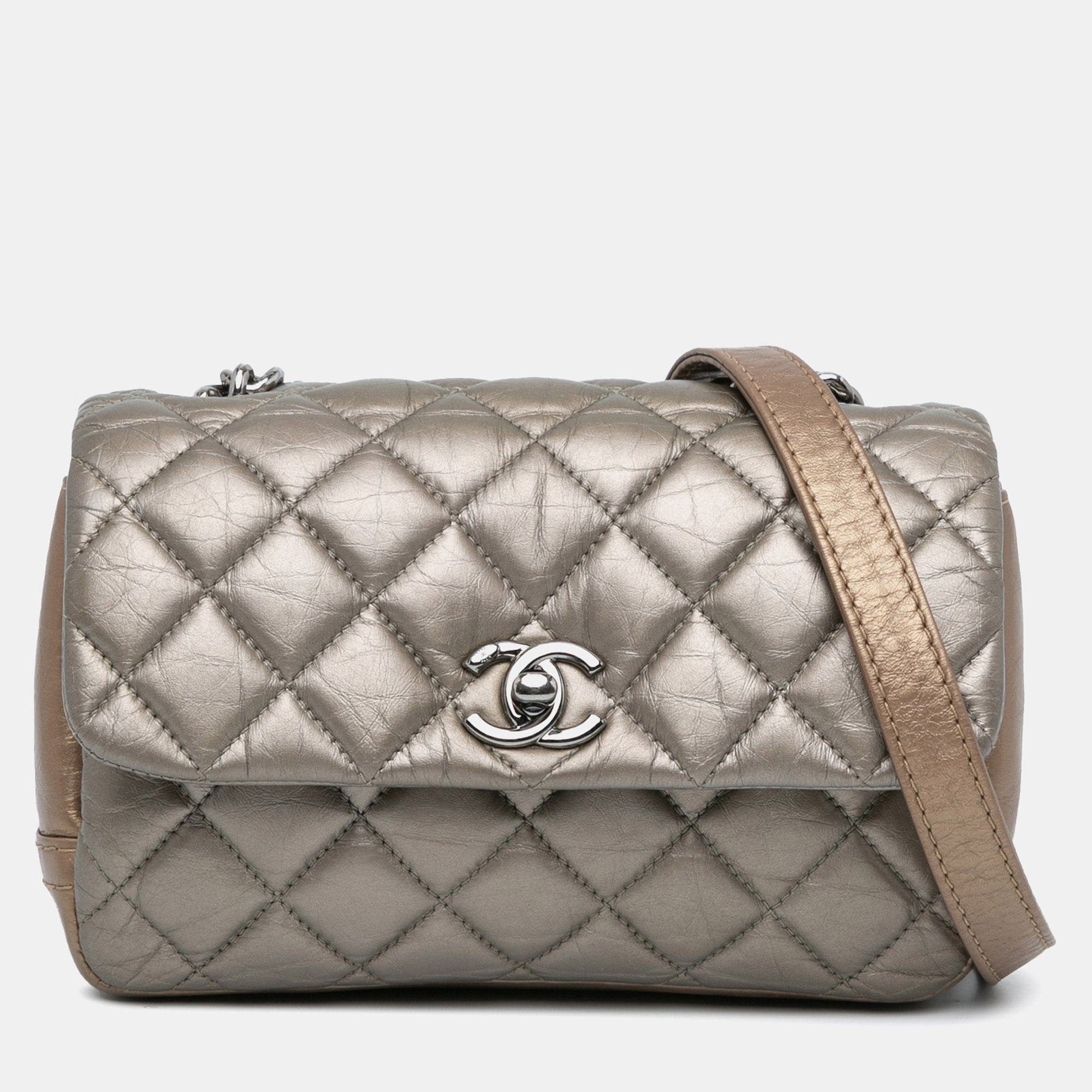 

Chanel Brown Mini Quilted Metallic Calfskin Lady Pearly Flap