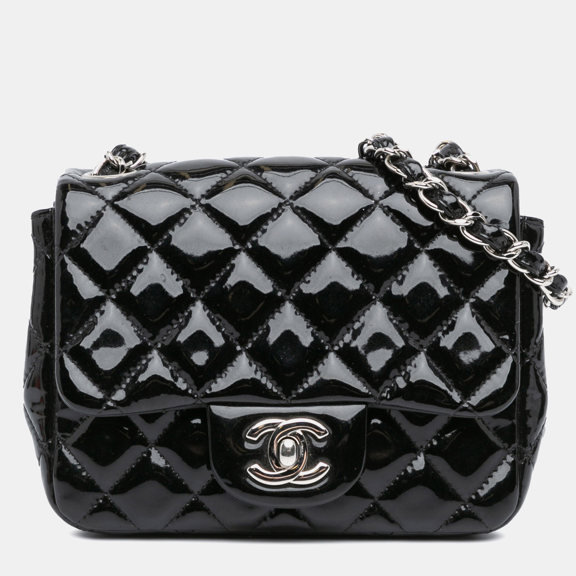 

Chanel Black Mini Square Classic Patent Single Flap
