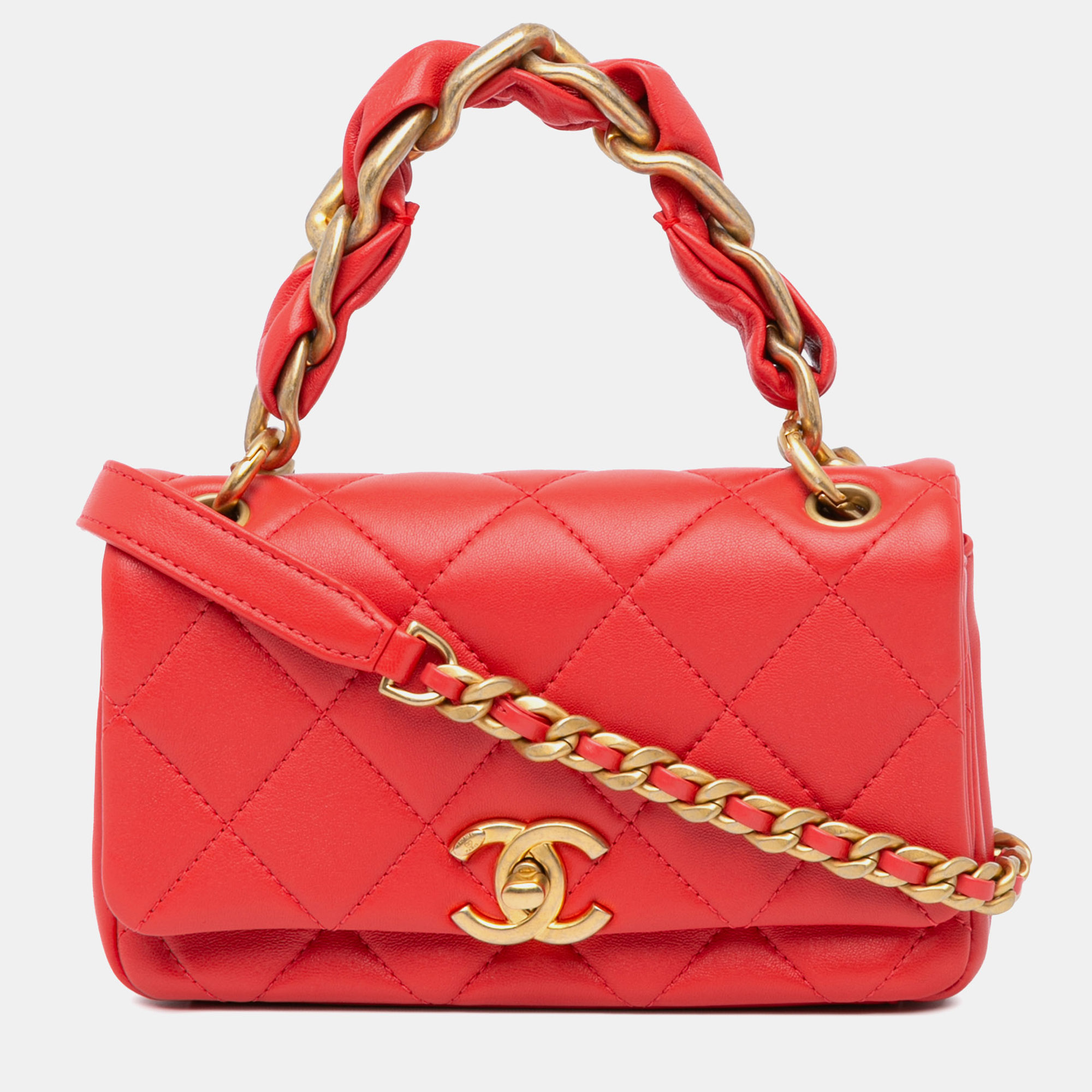 

Chanel Red Small Quilted Lambskin Chain is More Flap