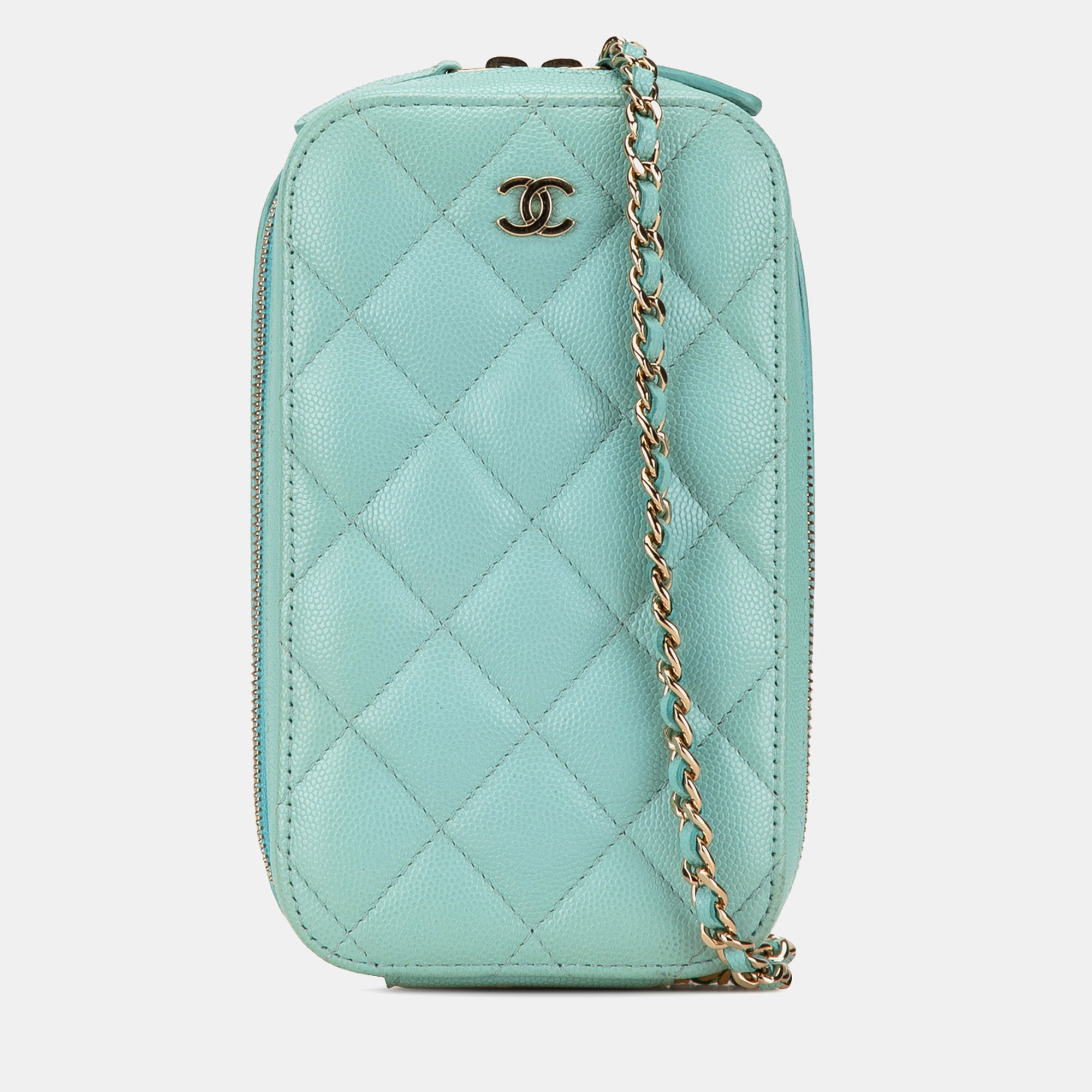 

Chanel Blue CC Quilted Caviar Zip Phone Case