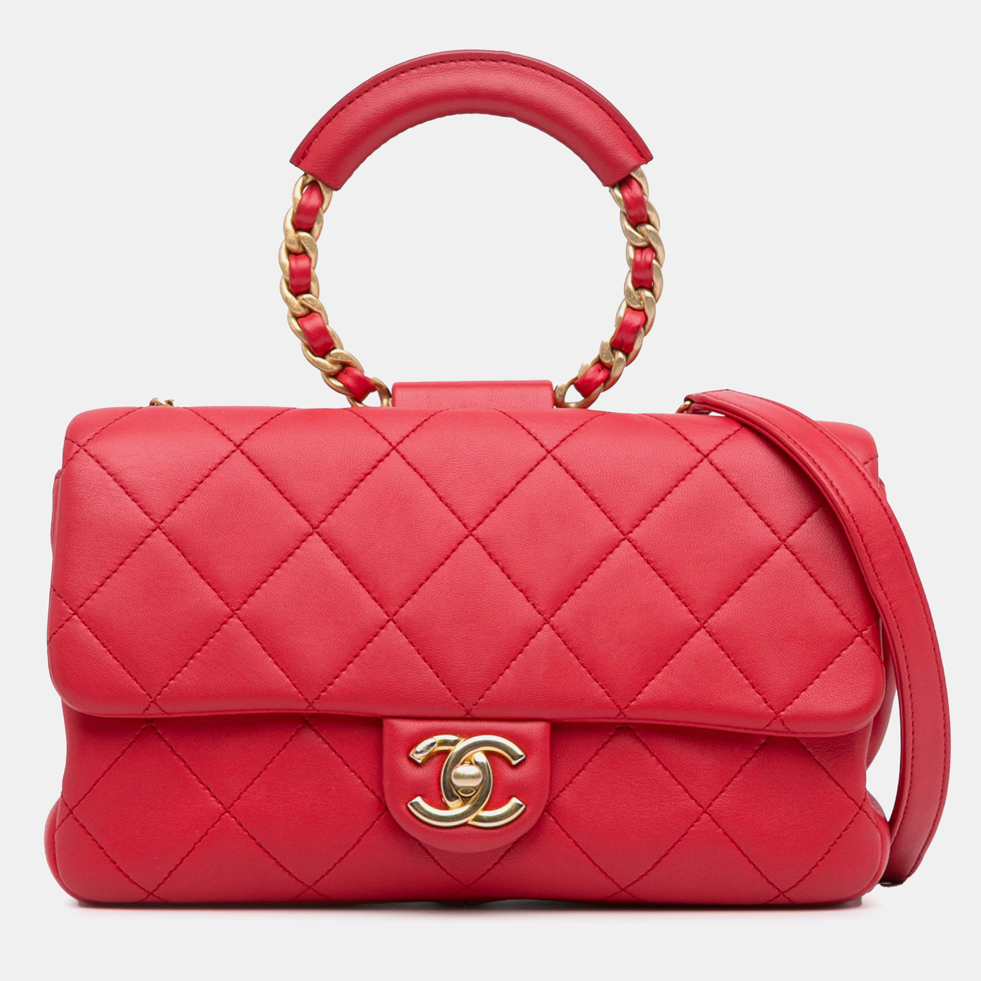 

Chanel Red Medium Lambskin In The Loop Flap